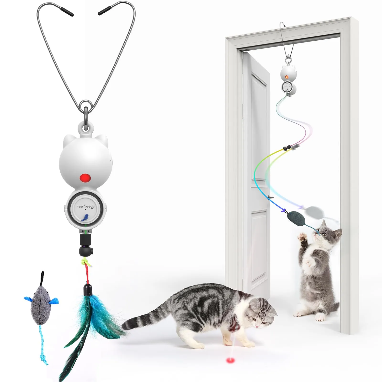 FEELNEEDY Giochi Interattivi per Gatti in Casa con Piume e LED Rossa Luce - immagine 1