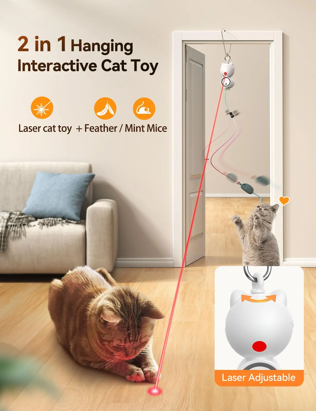 FEELNEEDY Giochi Interattivi per Gatti in Casa con Piume e LED Rossa Luce - immagine 2
