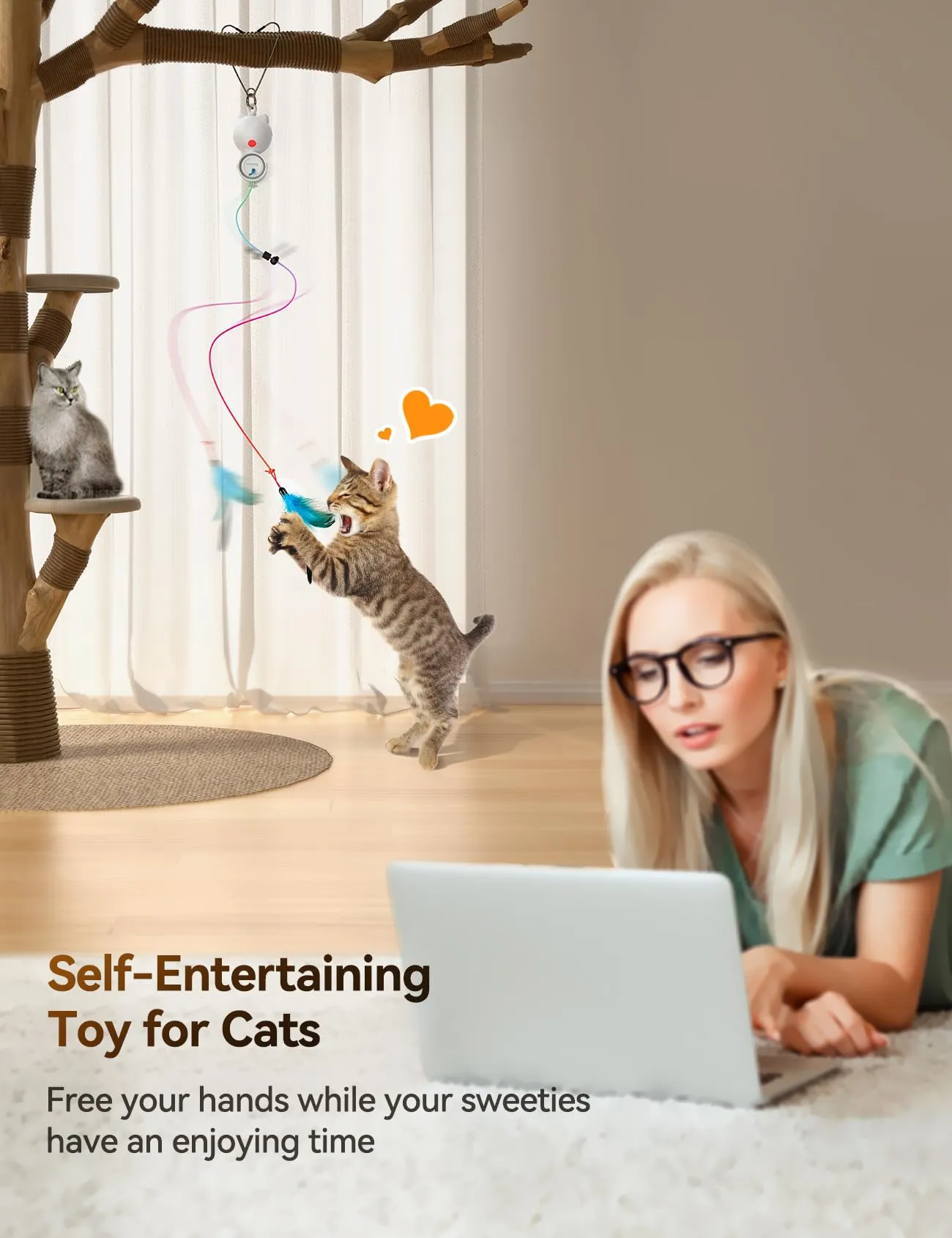 FEELNEEDY Giochi Interattivi per Gatti in Casa con Piume e LED Rossa Luce - immagine 3