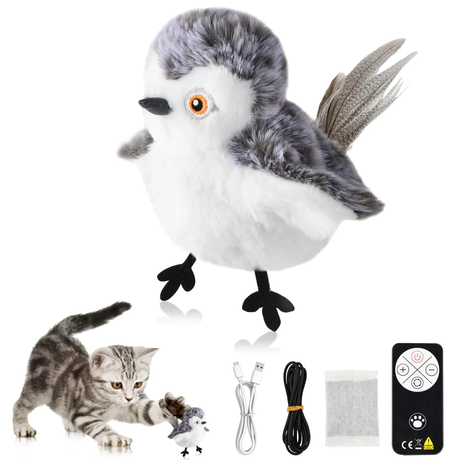 Mapille Uccello Giocattolo per Gatti che Sbatte con Erba Gatta, Telecomando, Interactive Chirping Bird Cat Toy, Gioco Gatto Uccellino Che Vola, Giochi Interattivi Per Gatti - immagine 1
