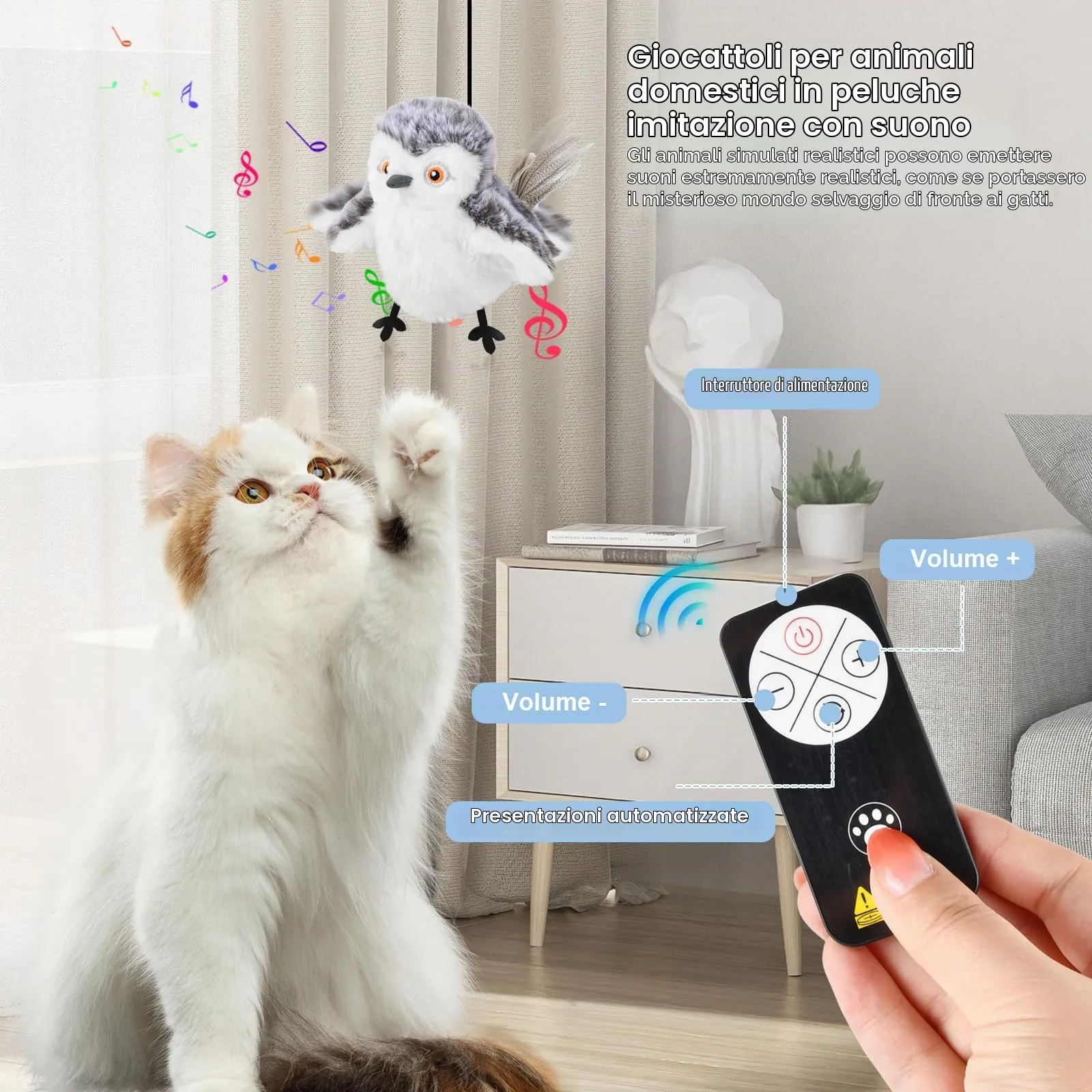 Mapille Uccello Giocattolo per Gatti che Sbatte con Erba Gatta, Telecomando, Interactive Chirping Bird Cat Toy, Gioco Gatto Uccellino Che Vola, Giochi Interattivi Per Gatti - immagine 2
