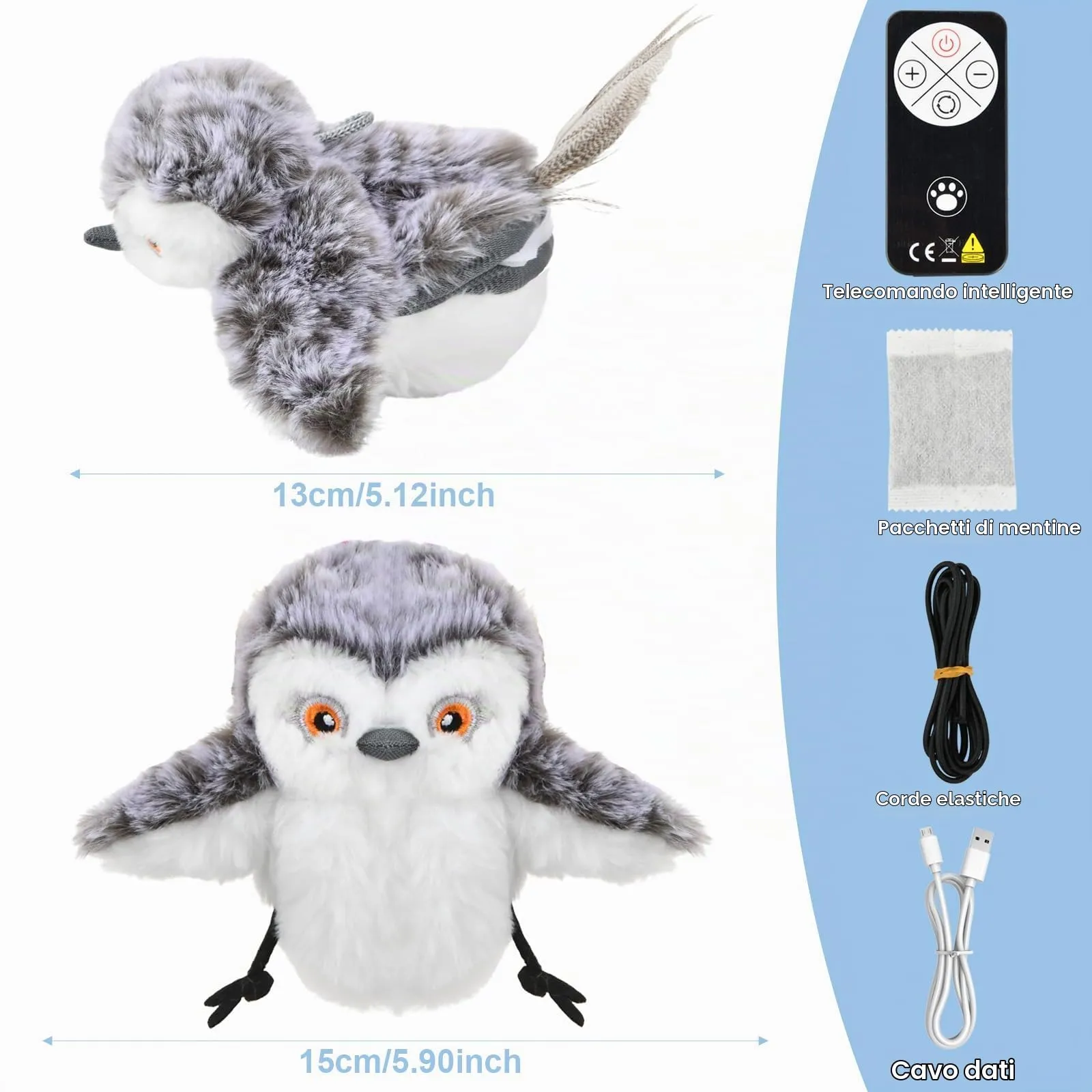 Mapille Uccello Giocattolo per Gatti che Sbatte con Erba Gatta, Telecomando, Interactive Chirping Bird Cat Toy, Gioco Gatto Uccellino Che Vola, Giochi Interattivi Per Gatti - immagine 4