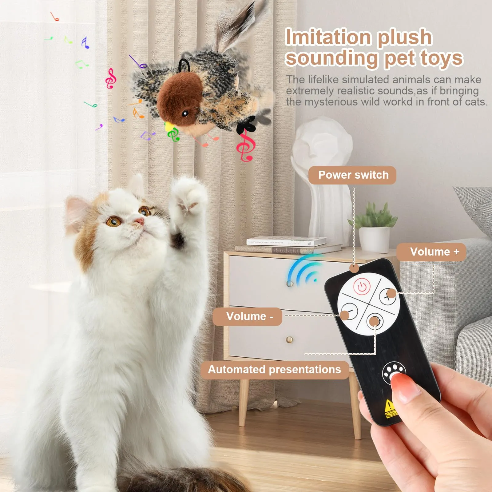 Mapille Uccello Giocattolo per Gatti che Sbatte con Erba Gatta, Telecomando, Interactive Chirping Bird Cat Toy, Gioco Gatto Uccellino Che Vola, Giochi Interattivi Per Gatti - immagine 2