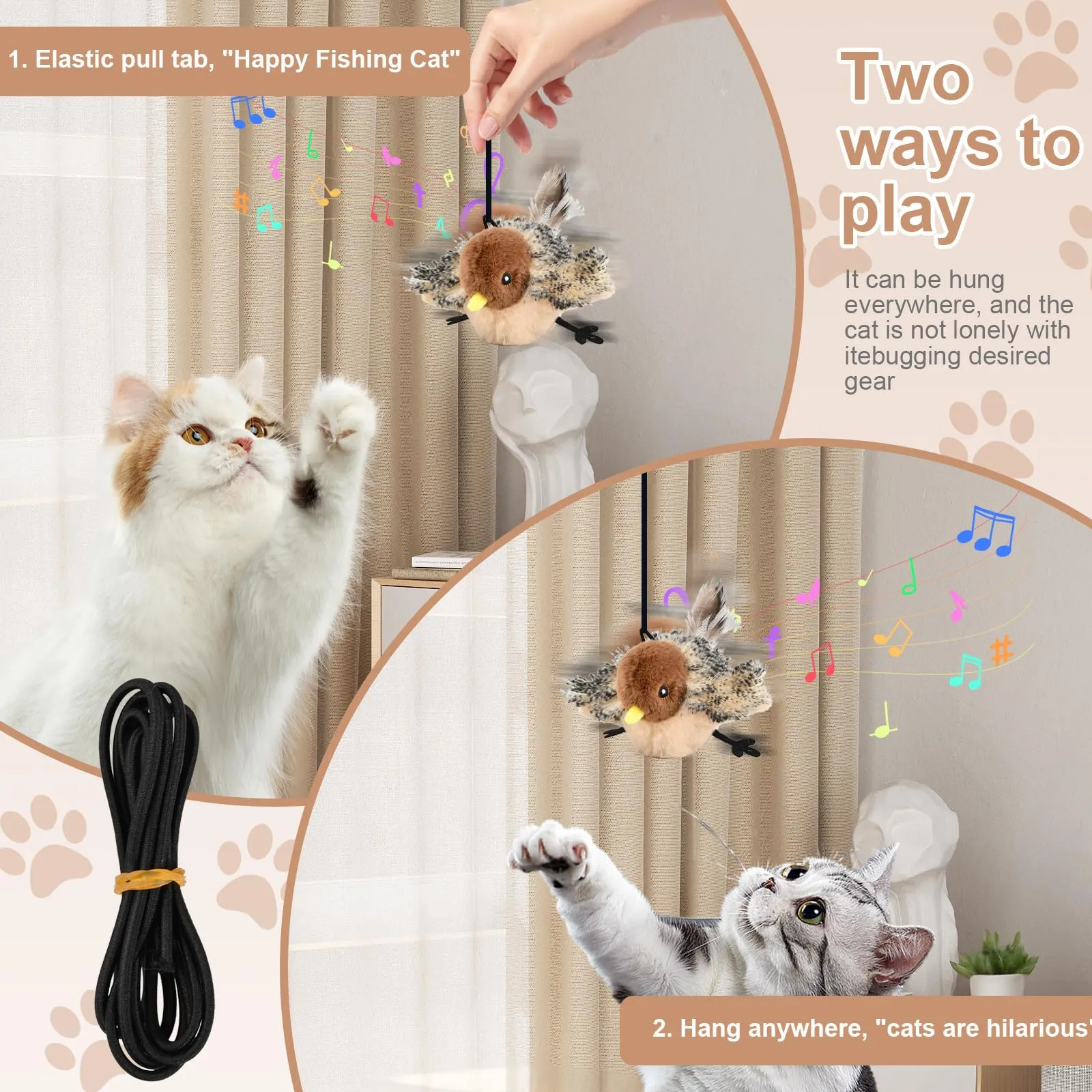 Mapille Uccello Giocattolo per Gatti che Sbatte con Erba Gatta, Telecomando, Interactive Chirping Bird Cat Toy, Gioco Gatto Uccellino Che Vola, Giochi Interattivi Per Gatti - immagine 3