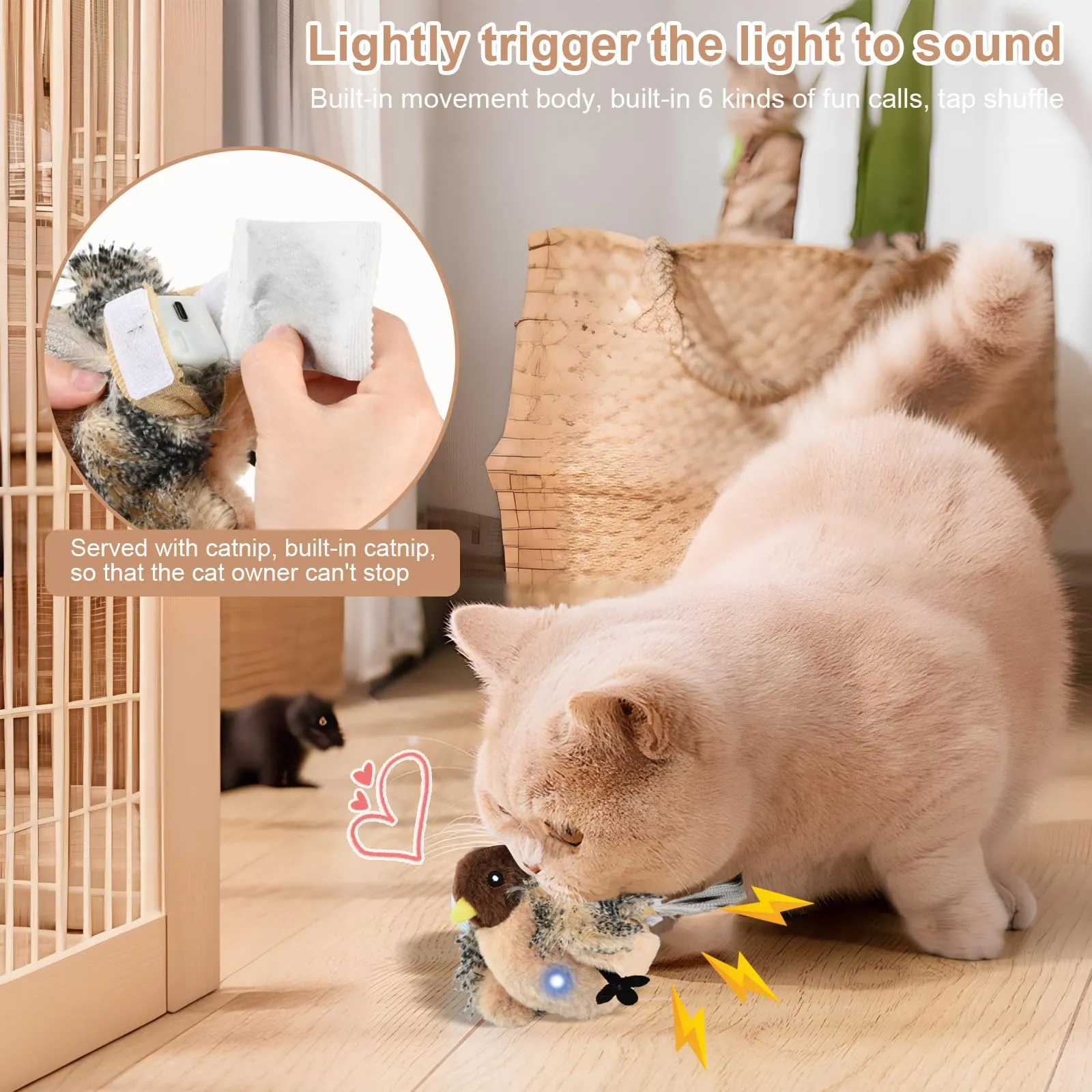Mapille Uccello Giocattolo per Gatti che Sbatte con Erba Gatta, Telecomando, Interactive Chirping Bird Cat Toy, Gioco Gatto Uccellino Che Vola, Giochi Interattivi Per Gatti - immagine 7