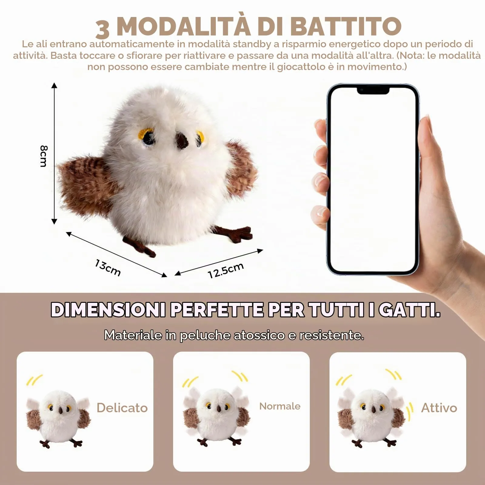 Iriisy Uccello Interattivo per Gatti Gioco per Gatto Giochi per Gatti Uccellino con Sensore di Movimento Resistente Ricaricabile USB-C, con Erba Gatta (Bianco) - immagine 4
