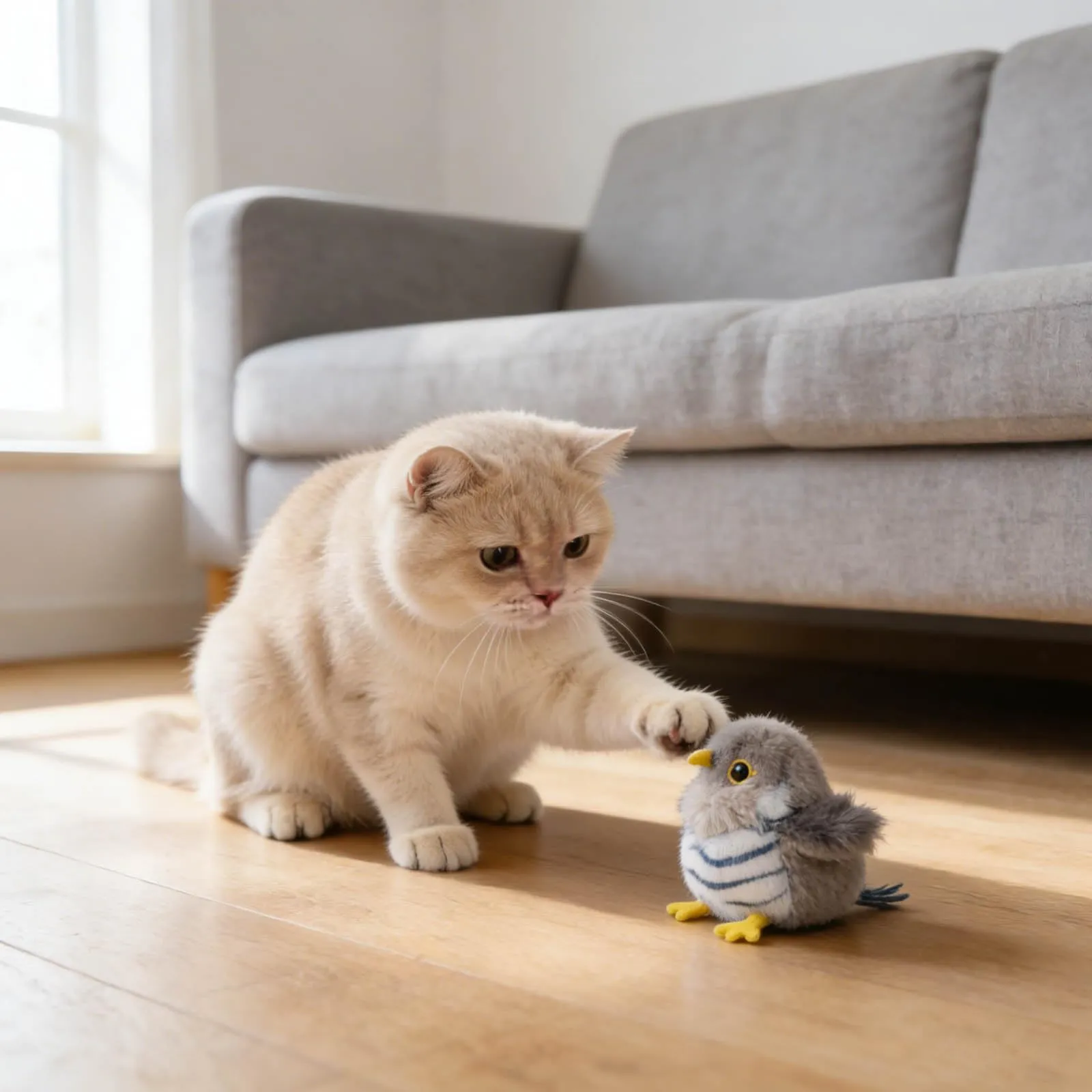 Iriisy Uccello Interattivo per Gatti Gioco per Gatto Giochi per Gatti Uccellino con Sensore di Movimento Resistente Ricaricabile USB-C, con Erba Gatta (Grigio) - immagine 7