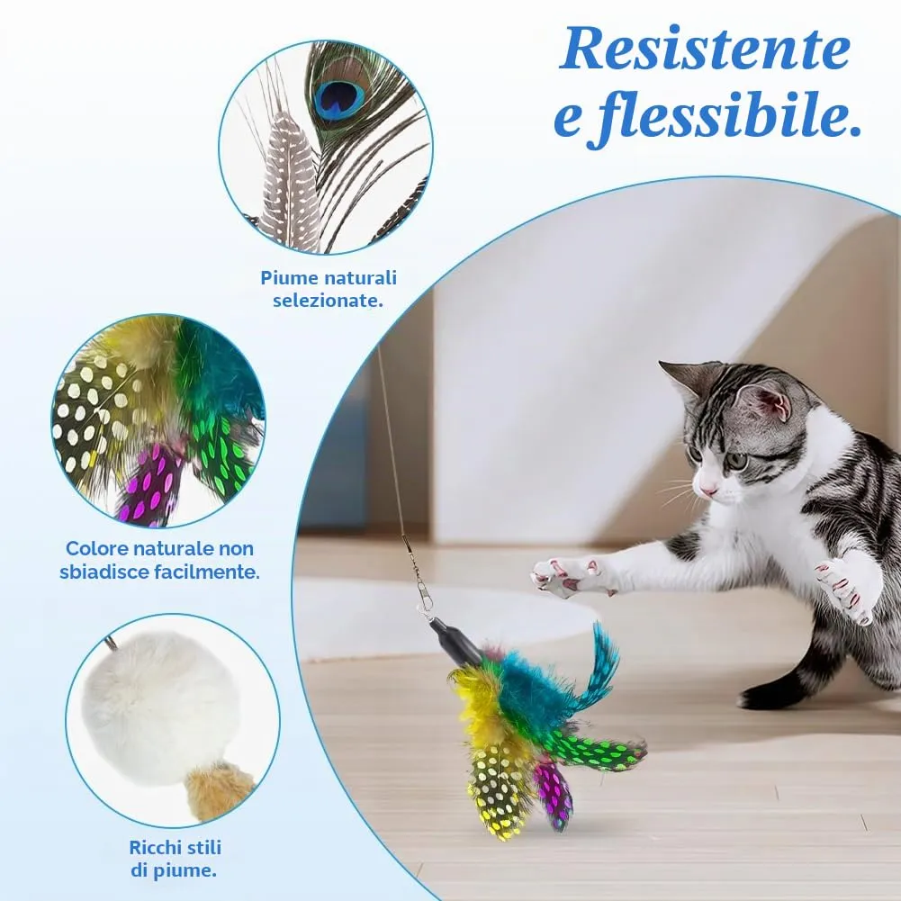 AMFUN 10PCS Giochi con Piume per Gatto, Giocattoli Interattivo con Piume per Gatti, Piuma Giocattolo Ricariche con Campana per Il Vostro Gatto e Il Gattino - immagine 3