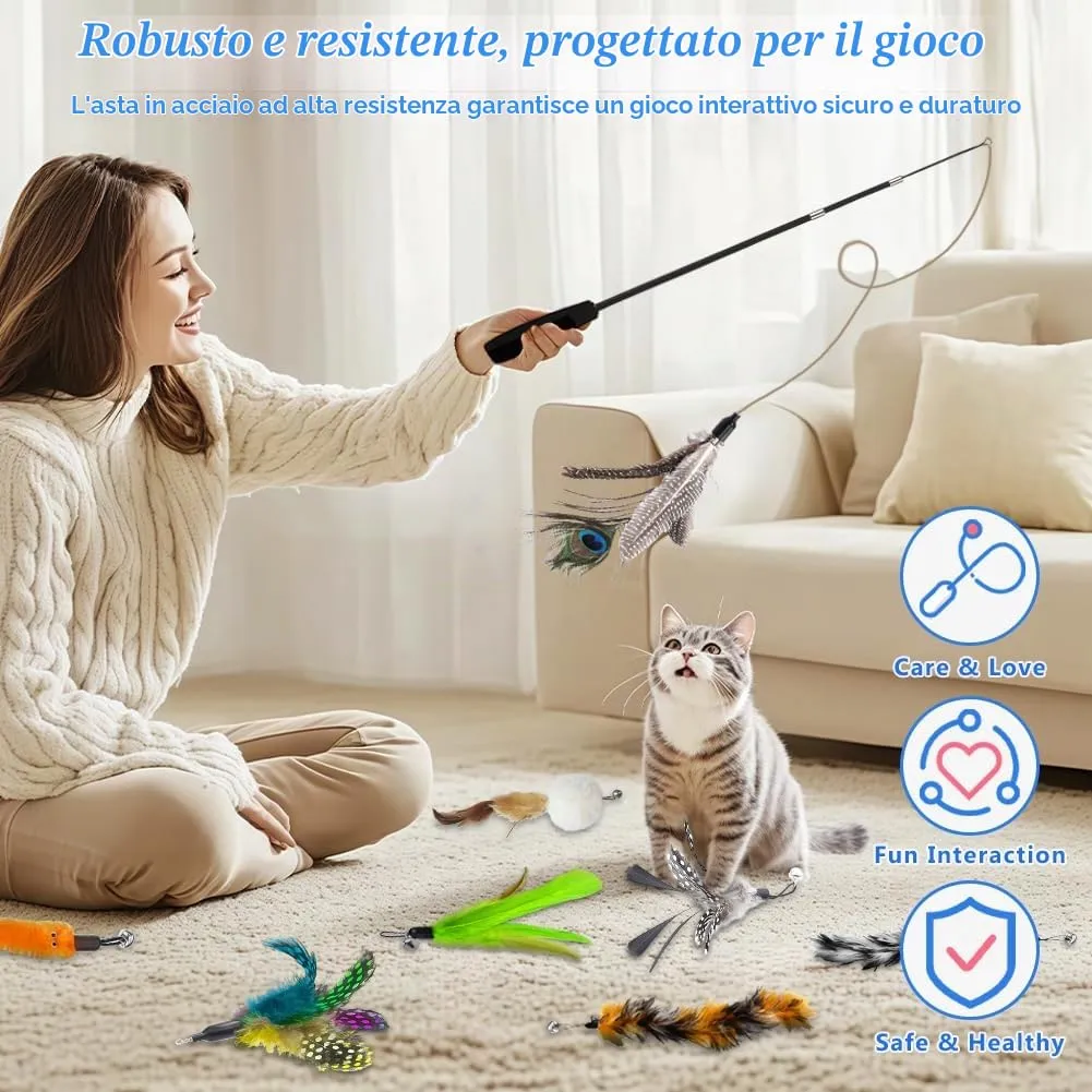 AMFUN 10PCS Giochi con Piume per Gatto, Giocattoli Interattivo con Piume per Gatti, Piuma Giocattolo Ricariche con Campana per Il Vostro Gatto e Il Gattino - immagine 4