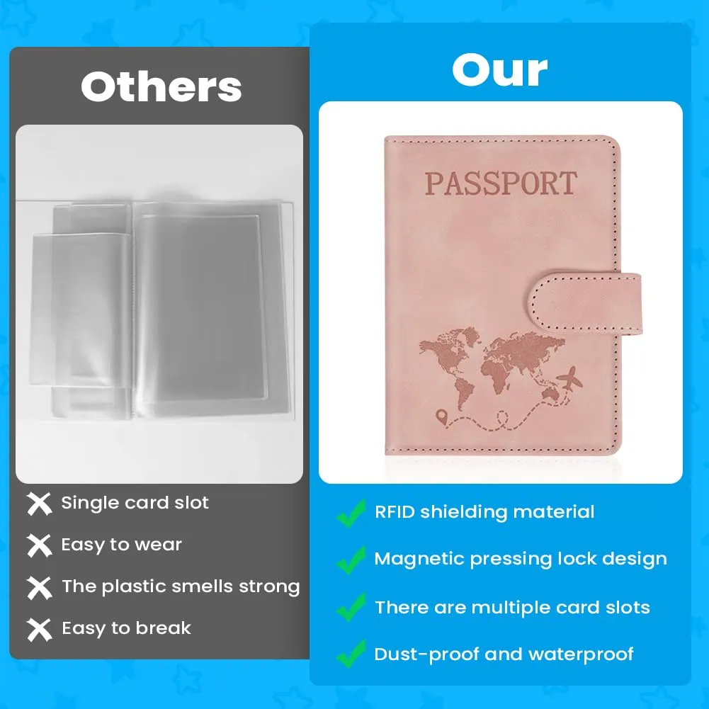 AOOTE Copertina per Passaporto, Porta Passaporto da Viaggio, Porta Passaporti Portatile con Blocco RFID, Pelle PU, Donna e Uomo, per Carte di Credito, D'Identità e Documenti di Viaggio, Rosa - immagine 3