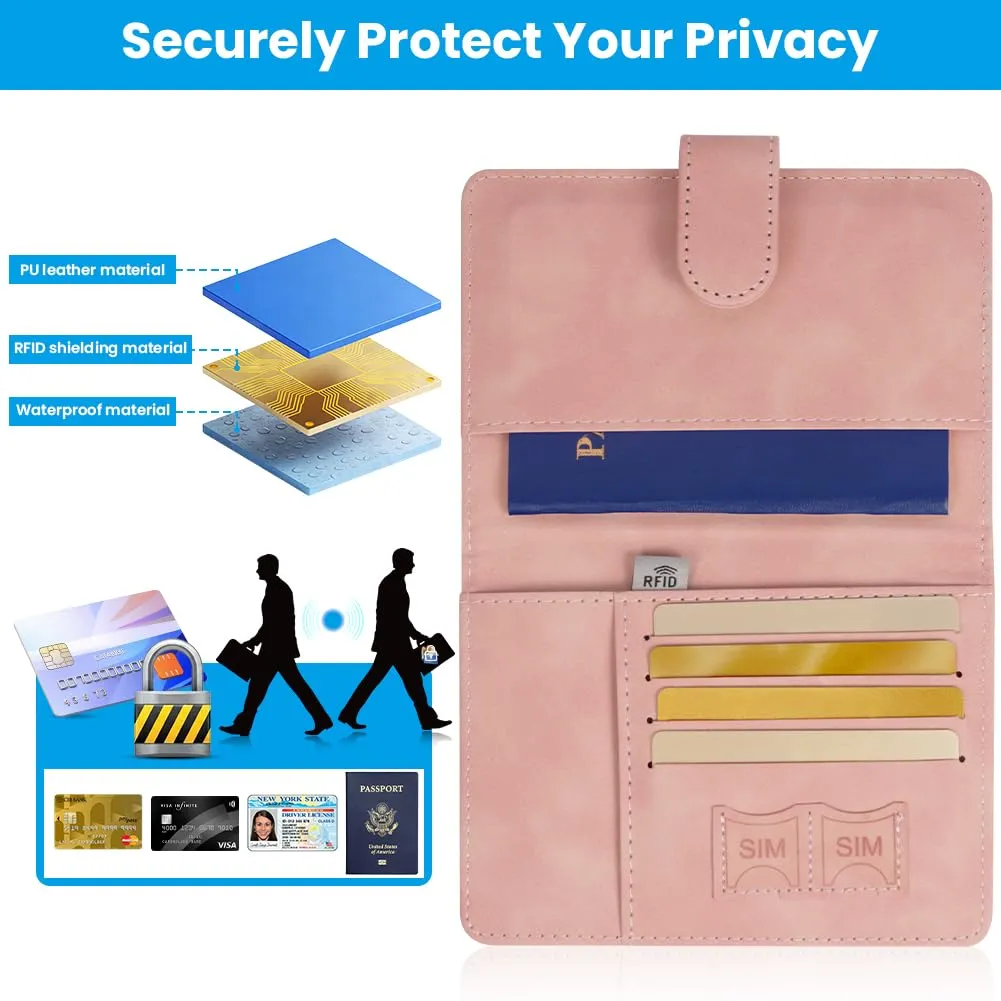 AOOTE Copertina per Passaporto, Porta Passaporto da Viaggio, Porta Passaporti Portatile con Blocco RFID, Pelle PU, Donna e Uomo, per Carte di Credito, D'Identità e Documenti di Viaggio, Rosa - immagine 4