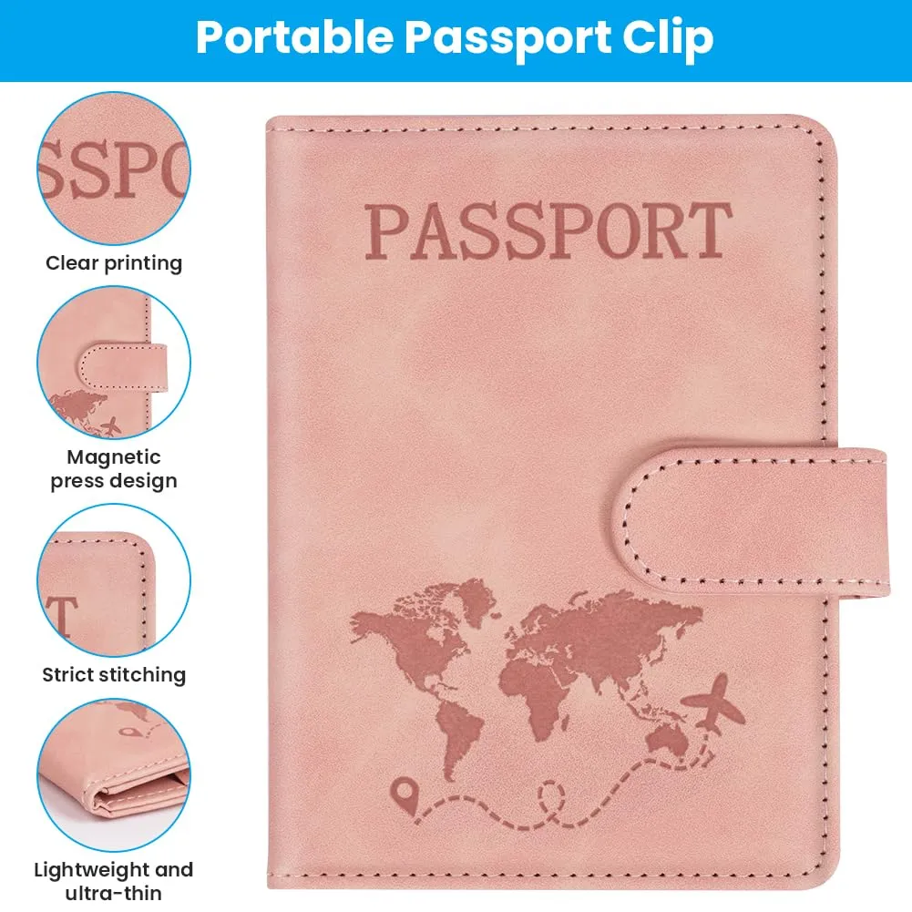 AOOTE Copertina per Passaporto, Porta Passaporto da Viaggio, Porta Passaporti Portatile con Blocco RFID, Pelle PU, Donna e Uomo, per Carte di Credito, D'Identità e Documenti di Viaggio, Rosa - immagine 5