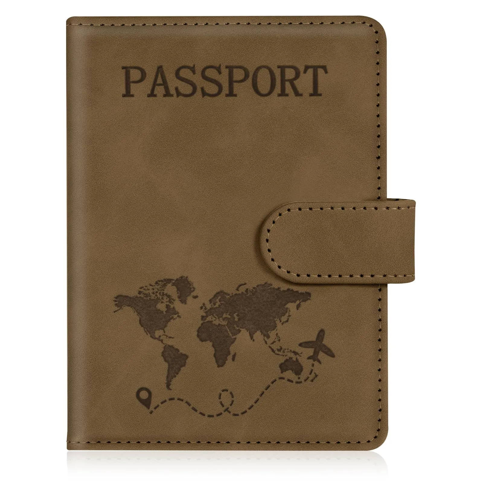 AOOTE Copertina per Passaporto, Porta Passaporto da Viaggio, Porta Passaporti Portatile con Blocco RFID, Pelle PU, Donna e Uomo, per Carte di Credito, D'Identità e Documenti di Viaggio, Marrone - immagine 1