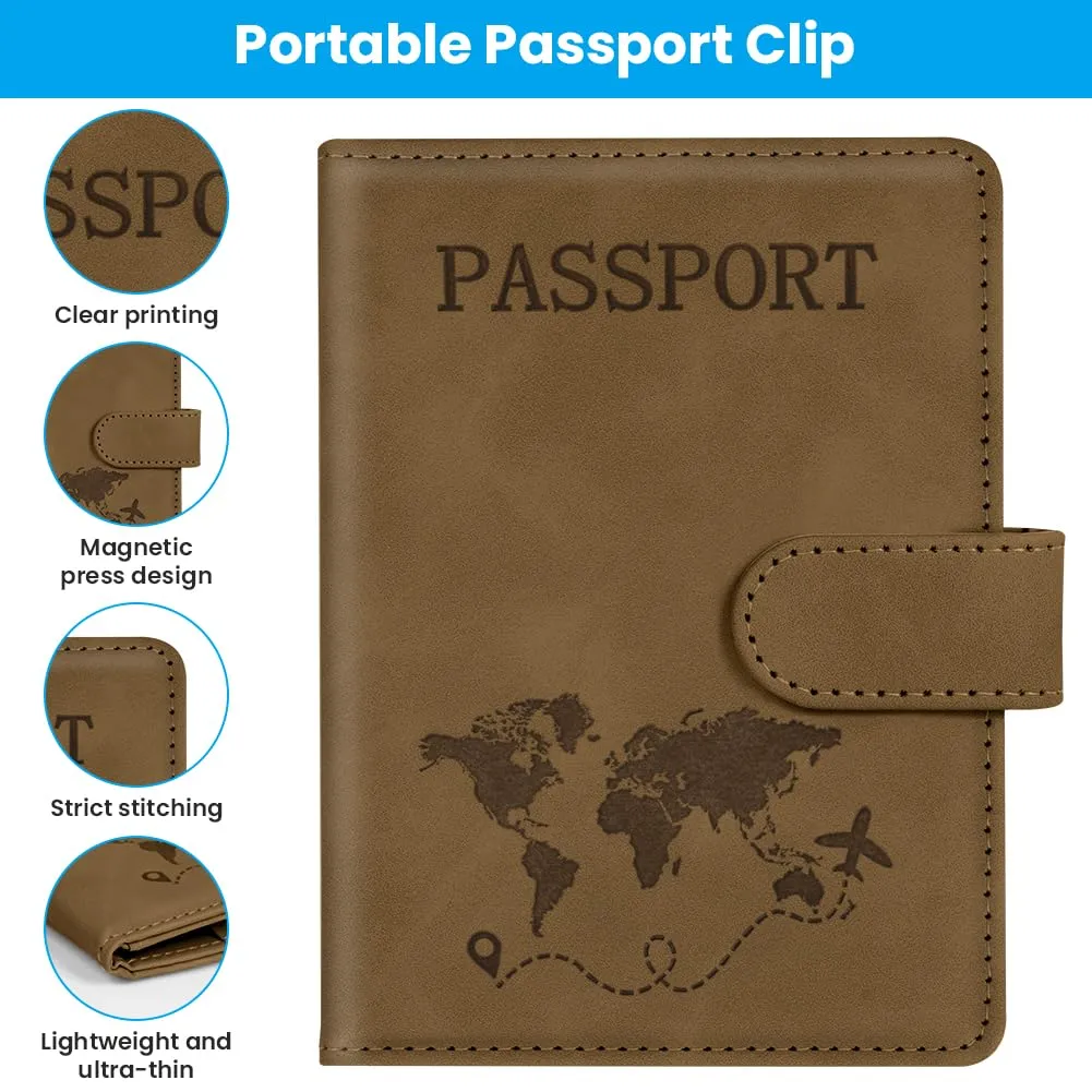 AOOTE Copertina per Passaporto, Porta Passaporto da Viaggio, Porta Passaporti Portatile con Blocco RFID, Pelle PU, Donna e Uomo, per Carte di Credito, D'Identità e Documenti di Viaggio, Marrone - immagine 5
