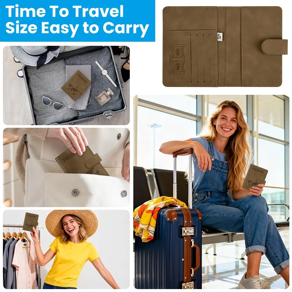 AOOTE Copertina per Passaporto, Porta Passaporto da Viaggio, Porta Passaporti Portatile con Blocco RFID, Pelle PU, Donna e Uomo, per Carte di Credito, D'Identità e Documenti di Viaggio, Marrone - immagine 6