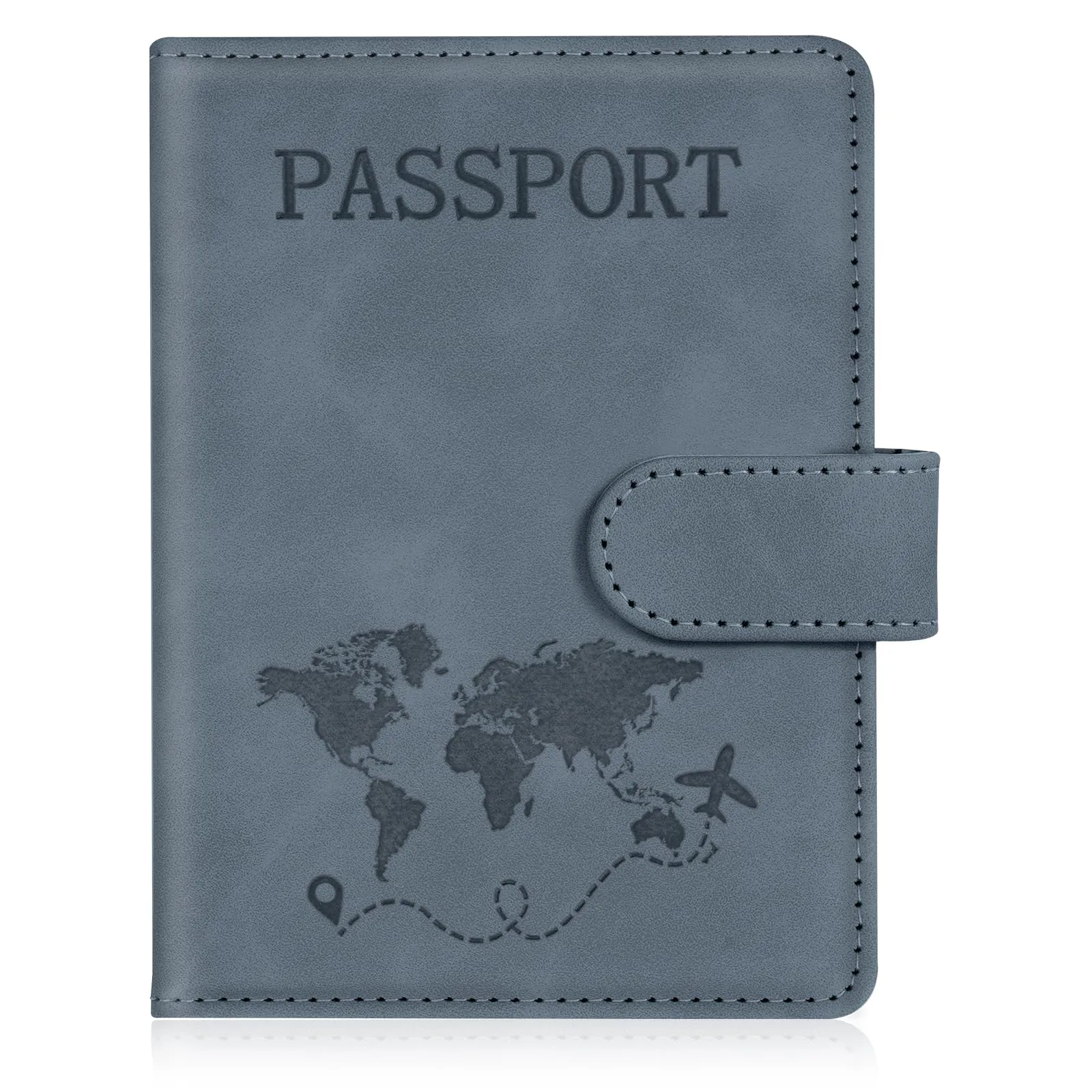 AOOTE Copertina per Passaporto, Porta Passaporto da Viaggio, Porta Passaporti Portatile con Blocco RFID, Pelle PU, Donna e Uomo, per Carte di Credito, D'Identità e Documenti di Viaggio, Grigio - immagine 1