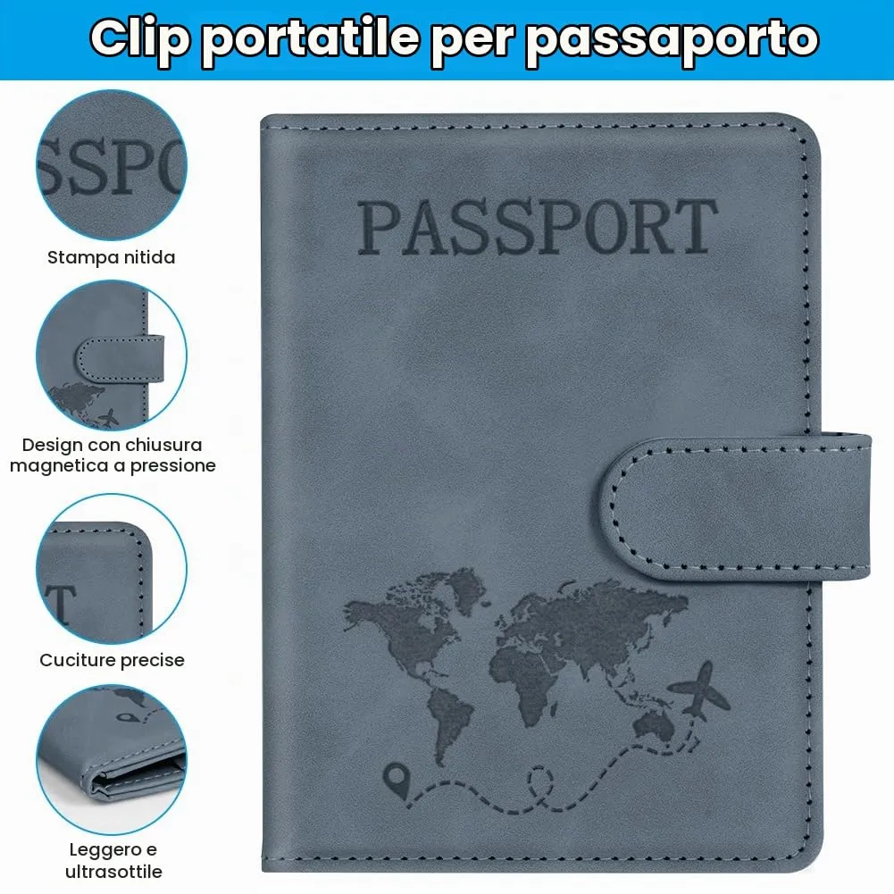 AOOTE Copertina per Passaporto, Porta Passaporto da Viaggio, Porta Passaporti Portatile con Blocco RFID, Pelle PU, Donna e Uomo, per Carte di Credito, D'Identità e Documenti di Viaggio, Grigio - immagine 5