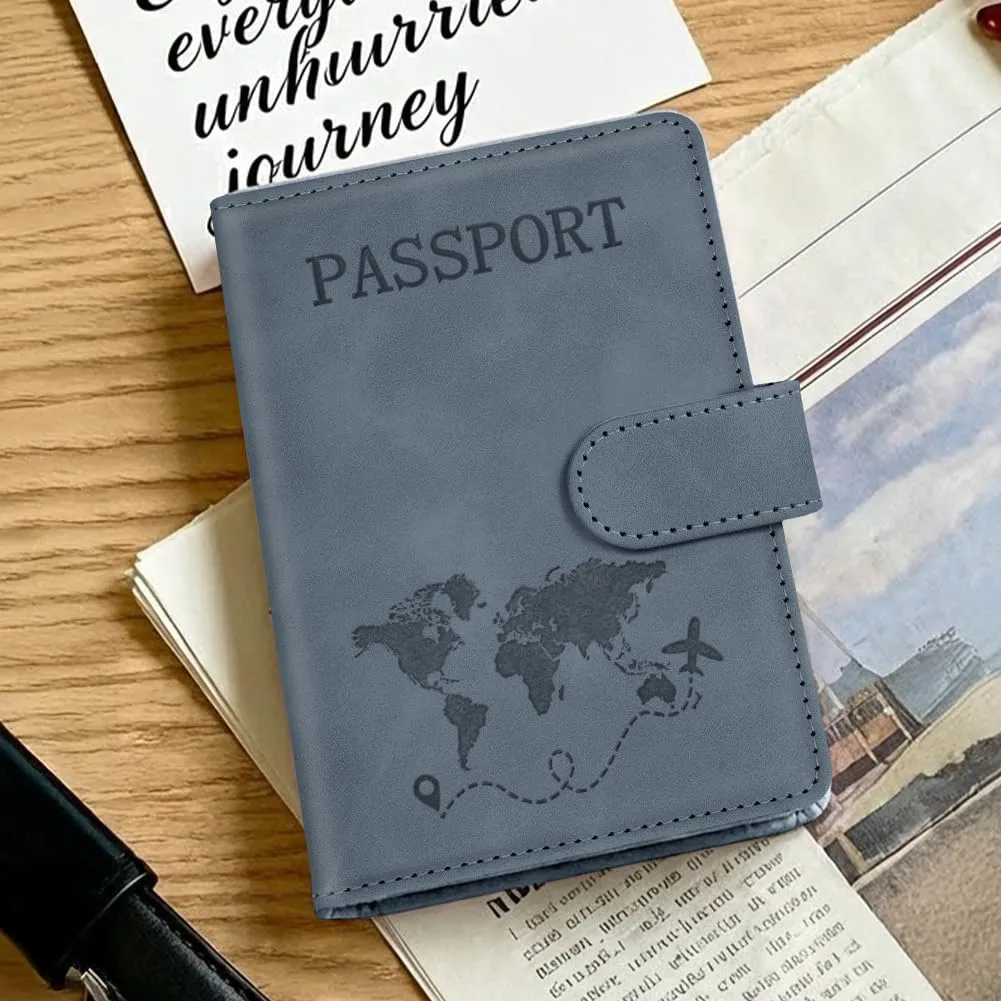 AOOTE Copertina per Passaporto, Porta Passaporto da Viaggio, Porta Passaporti Portatile con Blocco RFID, Pelle PU, Donna e Uomo, per Carte di Credito, D'Identità e Documenti di Viaggio, Grigio - immagine 7