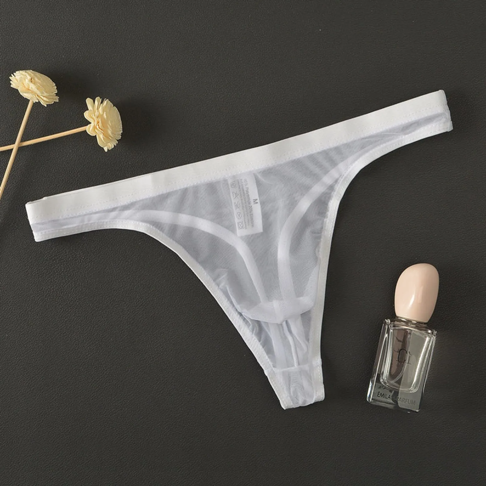 CEWIFO Boxer Mare Perizoma Uomo Sensuale in Rete Trasparente Maschile Sottile Eccitante per Il Divertimento Camera da Letto Slip Vita Bassa Mini Mutande Nere Bianchi - immagine 2