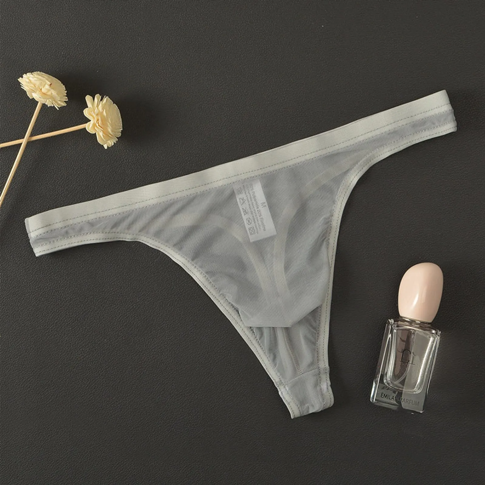 CEWIFO Boxer Mare Perizoma Uomo Sensuale in Rete Trasparente Maschile Sottile Eccitante per Il Divertimento Camera da Letto Slip Vita Bassa Mini Mutande Nere Bianchi - immagine 2