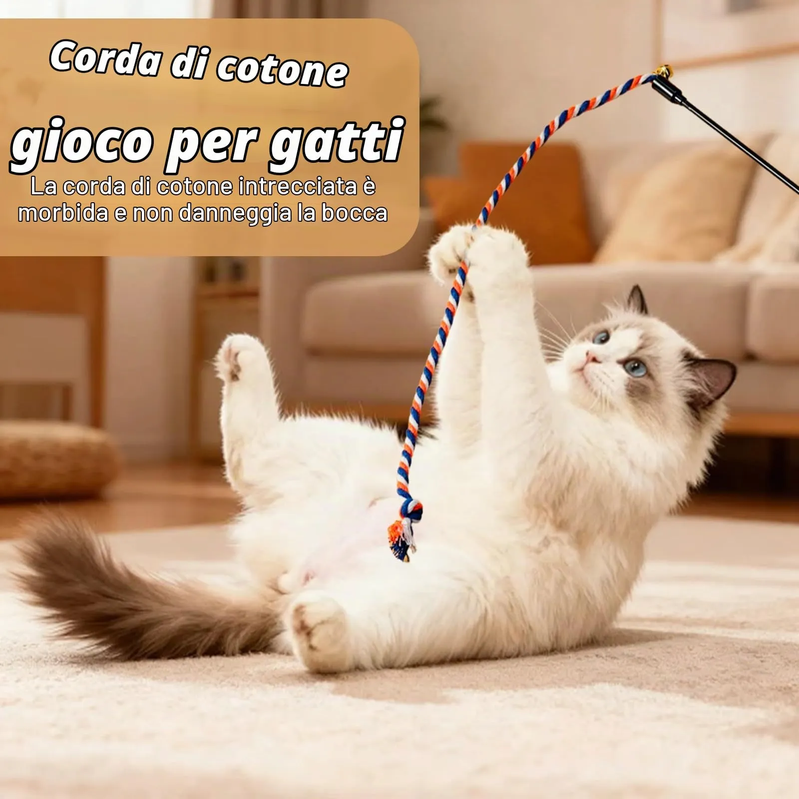 6 PCS Bacchetta Interattiva Per Gatti, Giochi per gattini,Giocattolo dell'arcobaleno della bacchetta del gatto, bacchette a nastro arcobaleno per l'addestramento dei gattini, Per Interni Interattivi - immagine 2