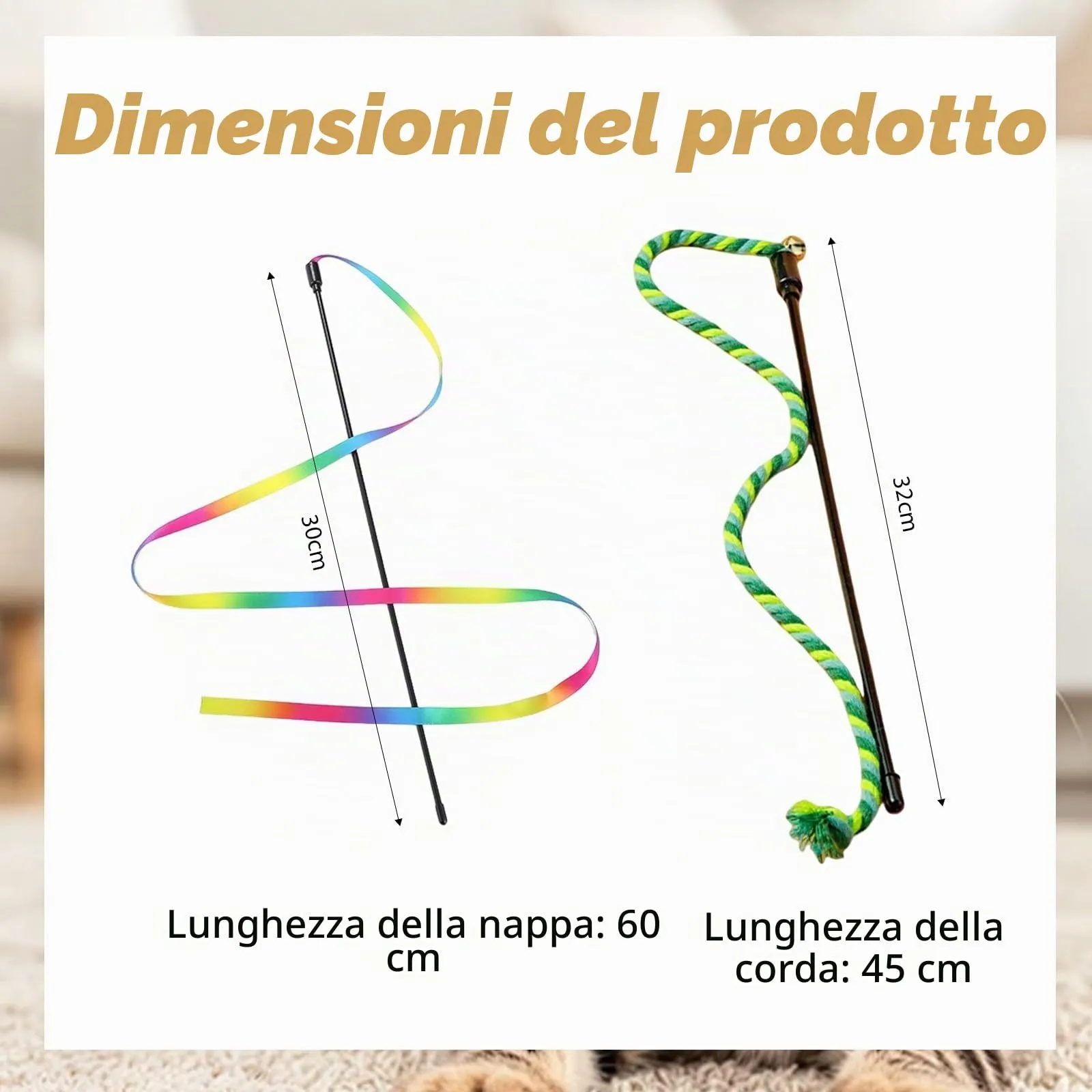 6 PCS Bacchetta Interattiva Per Gatti, Giochi per gattini,Giocattolo dell'arcobaleno della bacchetta del gatto, bacchette a nastro arcobaleno per l'addestramento dei gattini, Per Interni Interattivi - immagine 4