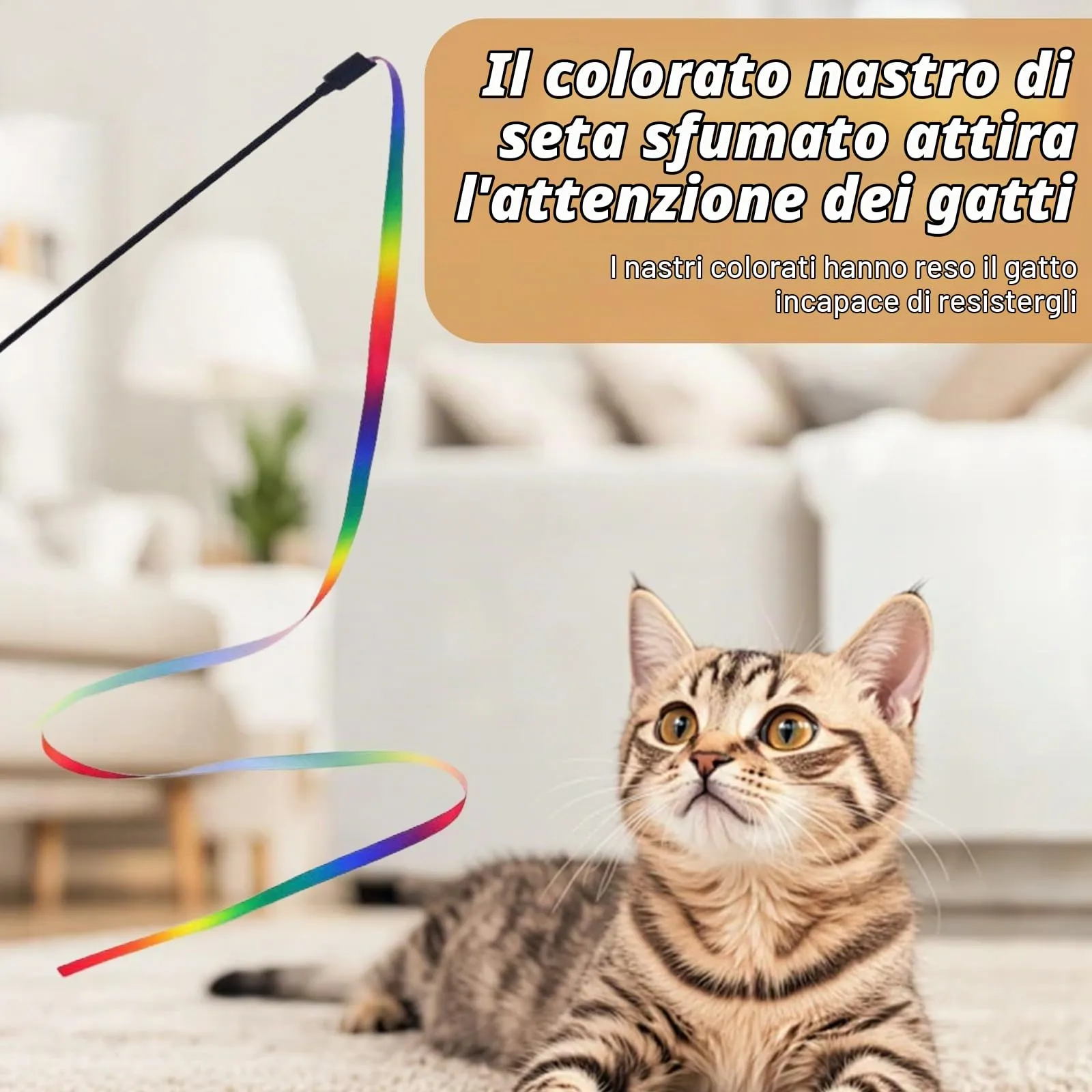 6 PCS Bacchetta Interattiva Per Gatti, Giochi per gattini,Giocattolo dell'arcobaleno della bacchetta del gatto, bacchette a nastro arcobaleno per l'addestramento dei gattini, Per Interni Interattivi - immagine 5
