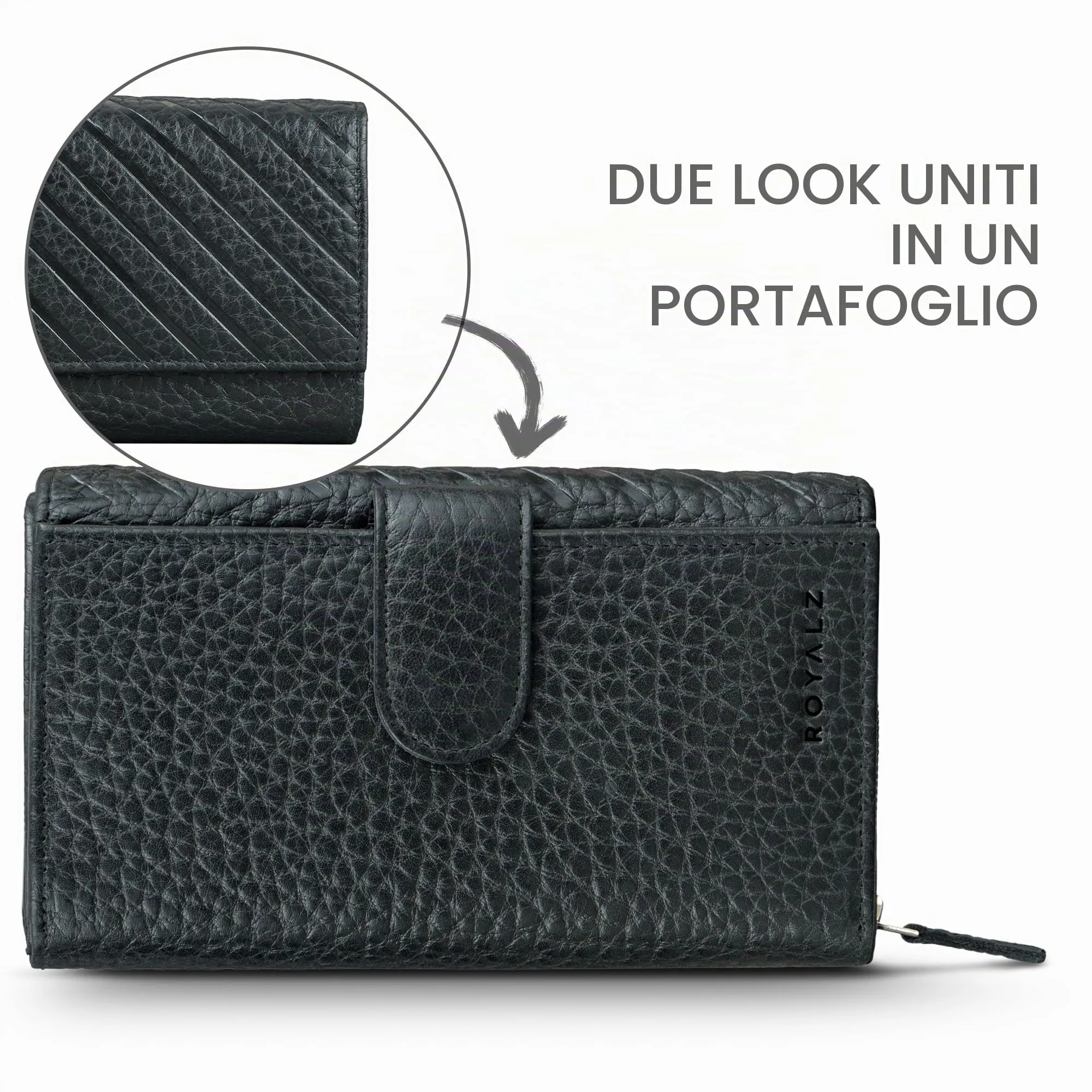 ROYALZ "Orelia Portafoglio vera Pelle Donna Grande Portamoneta Capiente Porta Carte Credito 18 Scomparti Bloccaggio Protezione RFID Etui Lungo - immagine 3