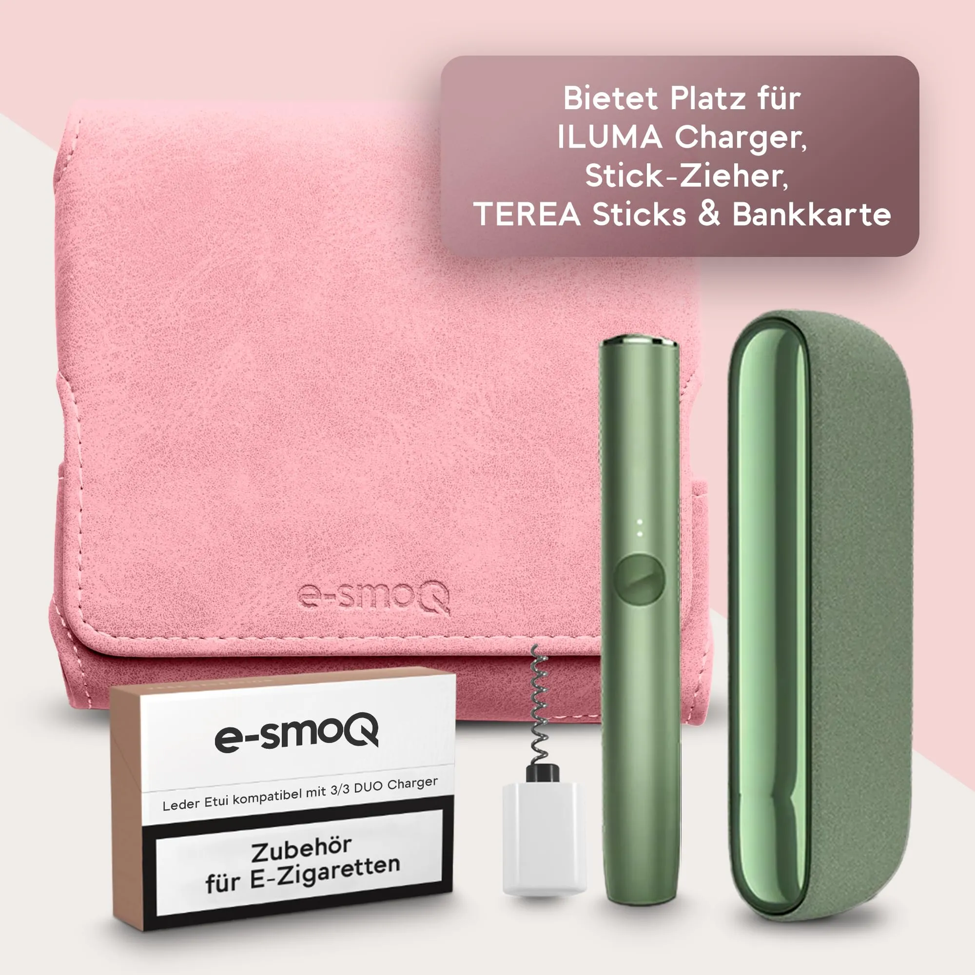 Custodia per IQOS ILUMA & ILUMA i – Custodia compatibile con accessori IQOS, pratica custodia per bastoncini di tabacco TEREA, mini posacenere o estrattore da ricamo (rosa) - immagine 2