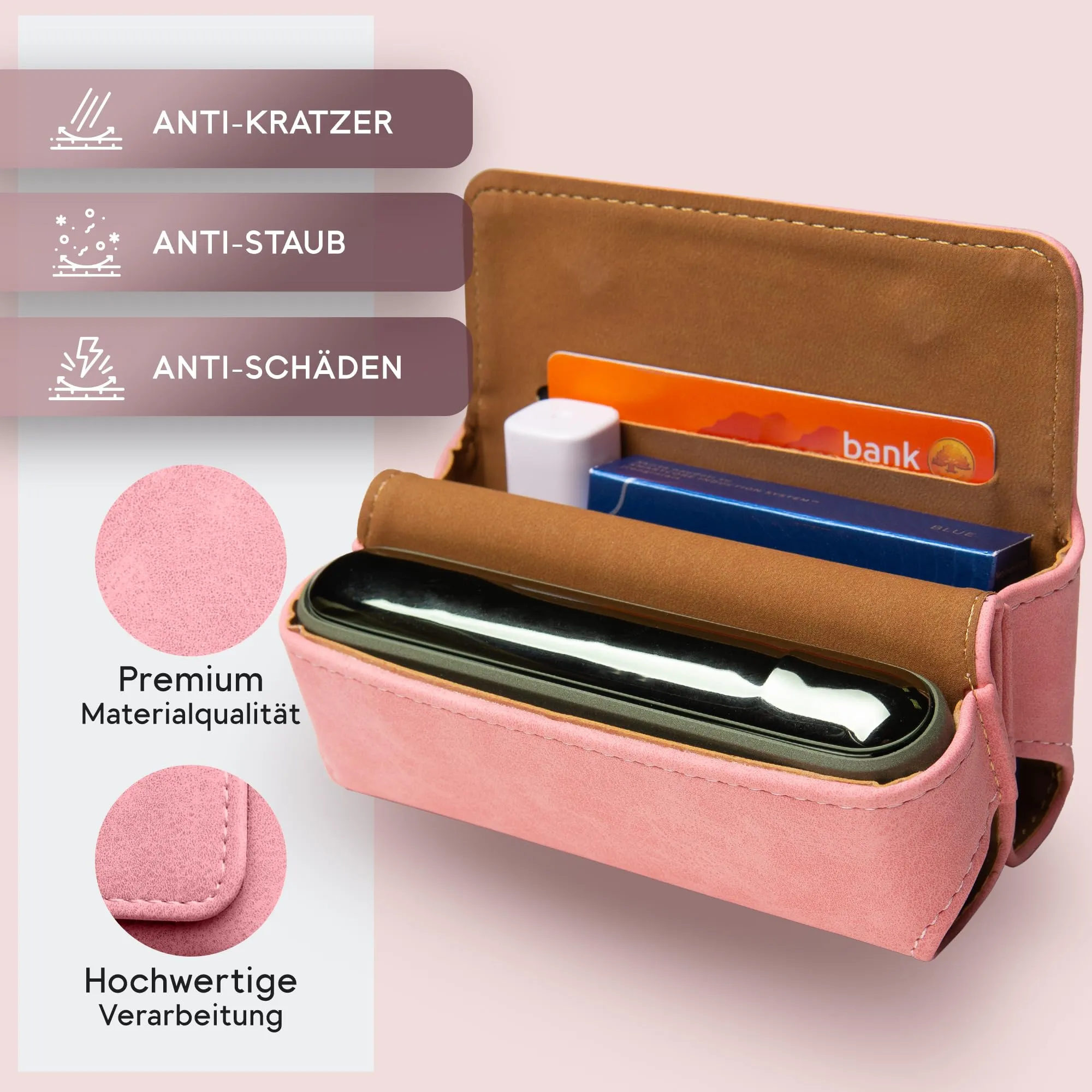 Custodia per IQOS ILUMA & ILUMA i – Custodia compatibile con accessori IQOS, pratica custodia per bastoncini di tabacco TEREA, mini posacenere o estrattore da ricamo (rosa) - immagine 4