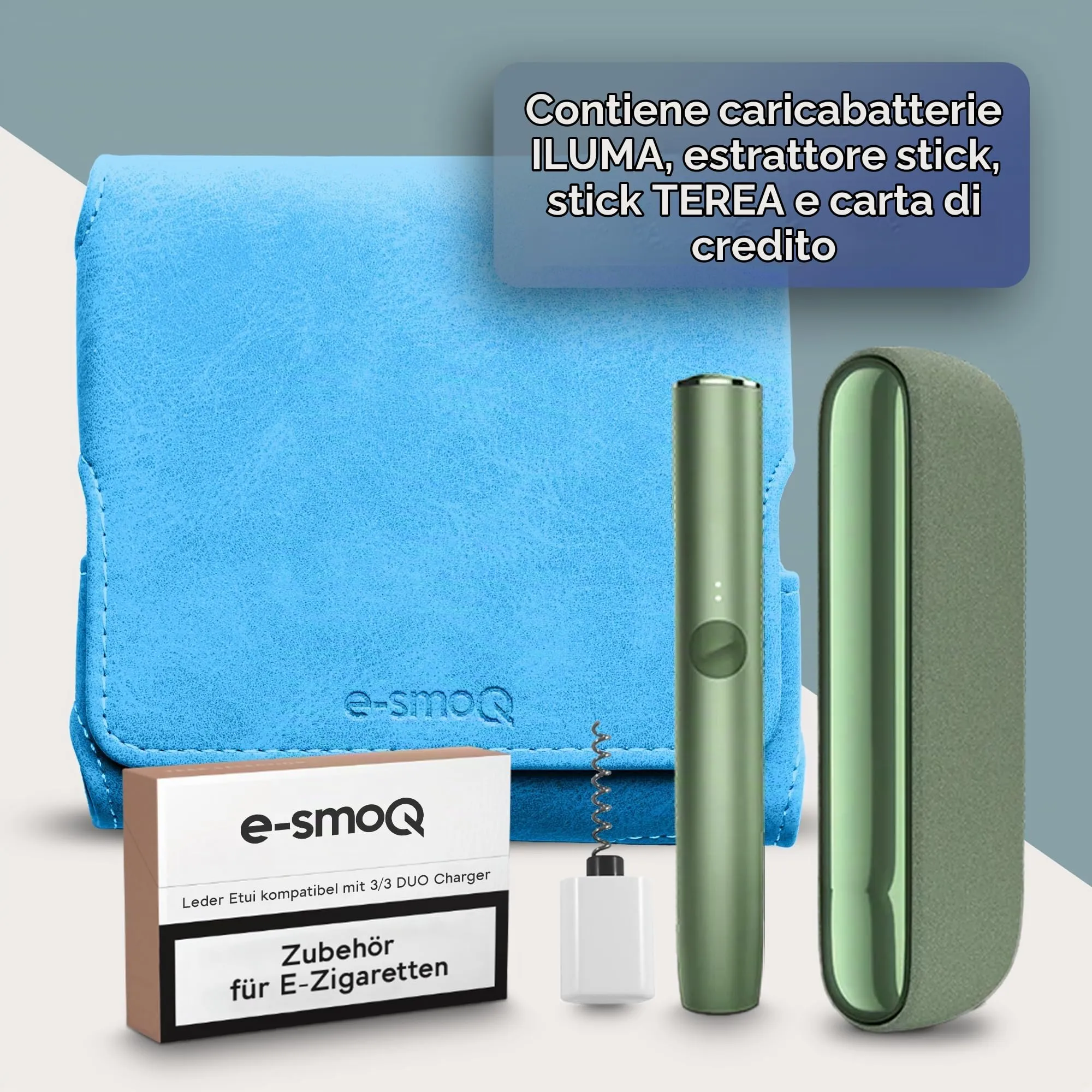 Custodia per IQOS ILUMA & ILUMA i – Custodia compatibile con gli accessori IQOS, pratica custodia per bastoncini di tabacco TEREA, mini posacenere o estrattore da ricamo (azzurro) - immagine 2