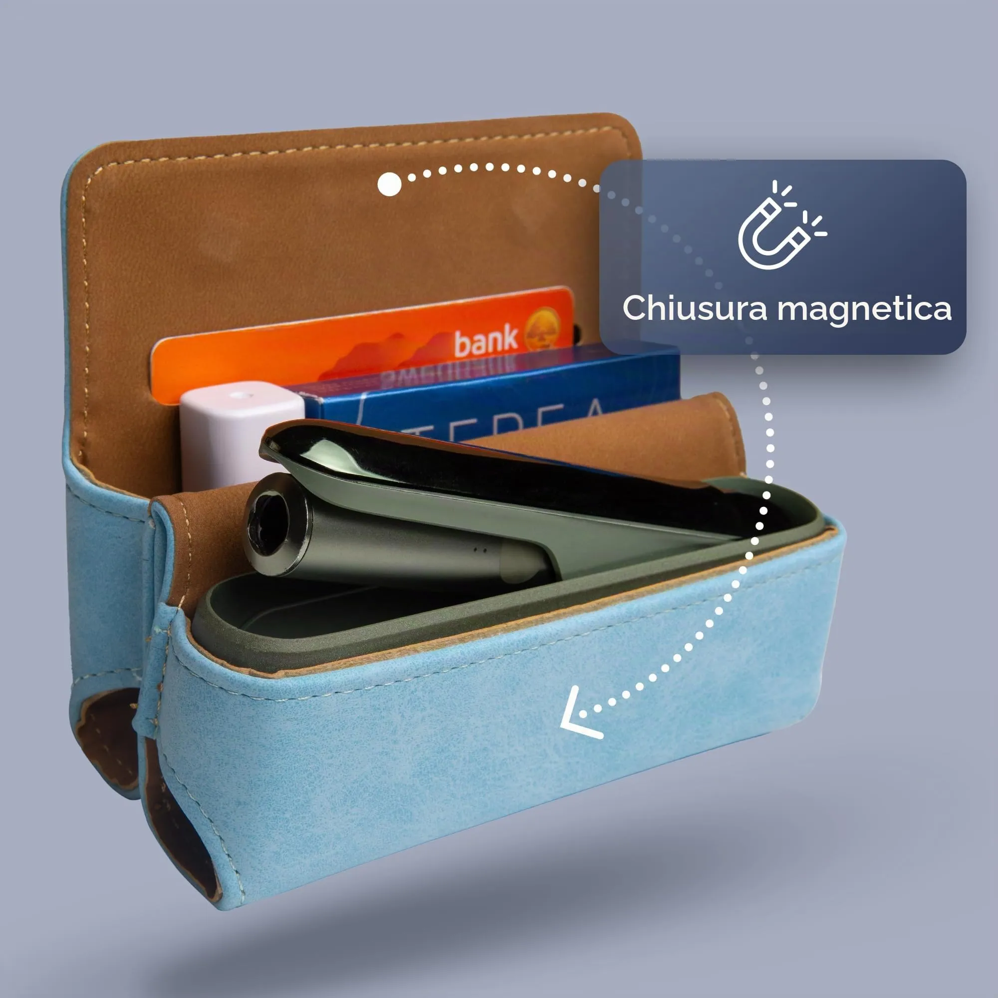 Custodia per IQOS ILUMA & ILUMA i – Custodia compatibile con gli accessori IQOS, pratica custodia per bastoncini di tabacco TEREA, mini posacenere o estrattore da ricamo (azzurro) - immagine 5