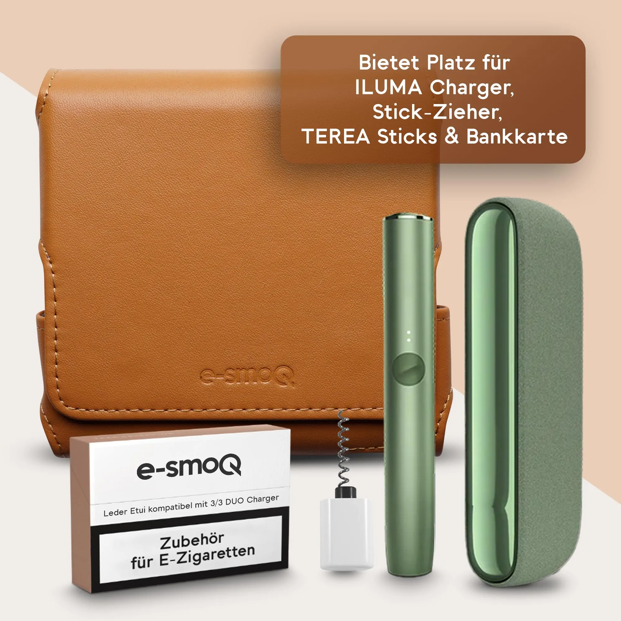 Custodia per IQOS ILUMA & ILUMA i – Custodia compatibile con accessori IQOS, pratica custodia per bastoncini di tabacco TEREA, mini posacenere o estrattore da ricamo (marrone) - immagine 2