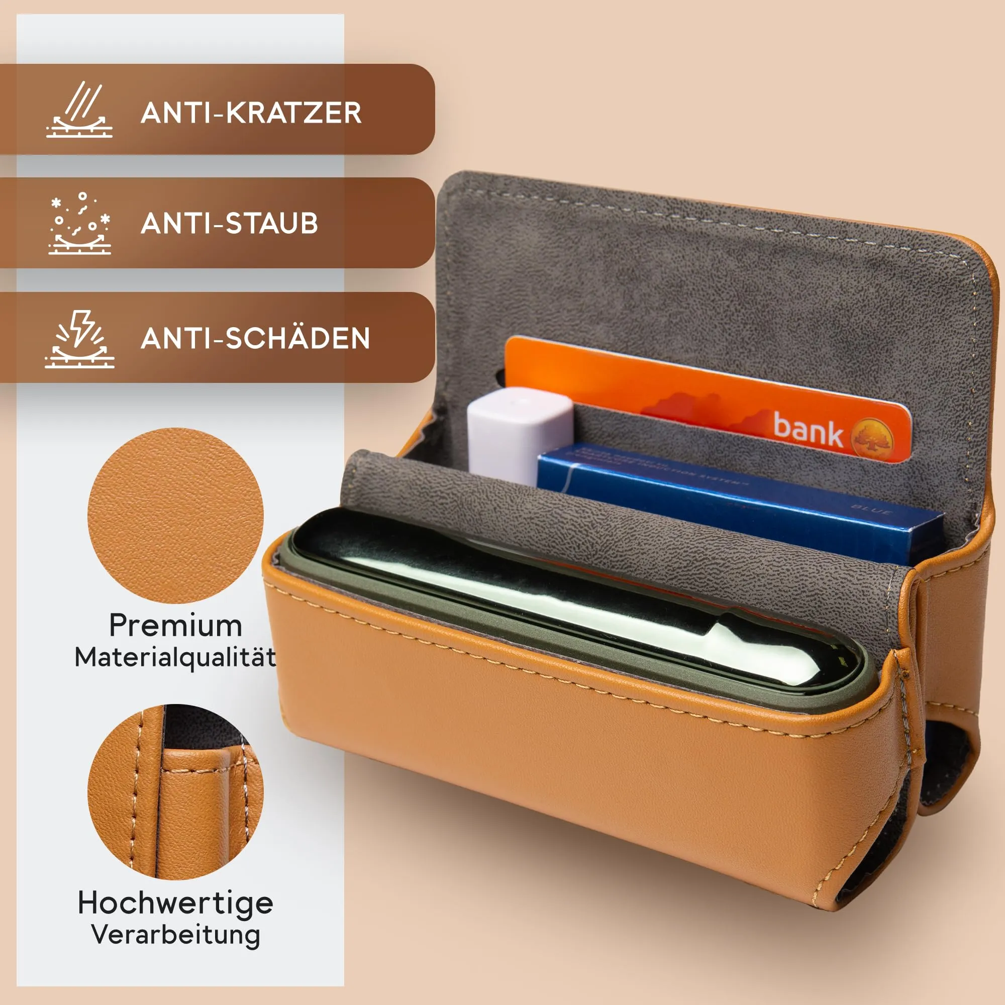 Custodia per IQOS ILUMA & ILUMA i – Custodia compatibile con accessori IQOS, pratica custodia per bastoncini di tabacco TEREA, mini posacenere o estrattore da ricamo (marrone) - immagine 4
