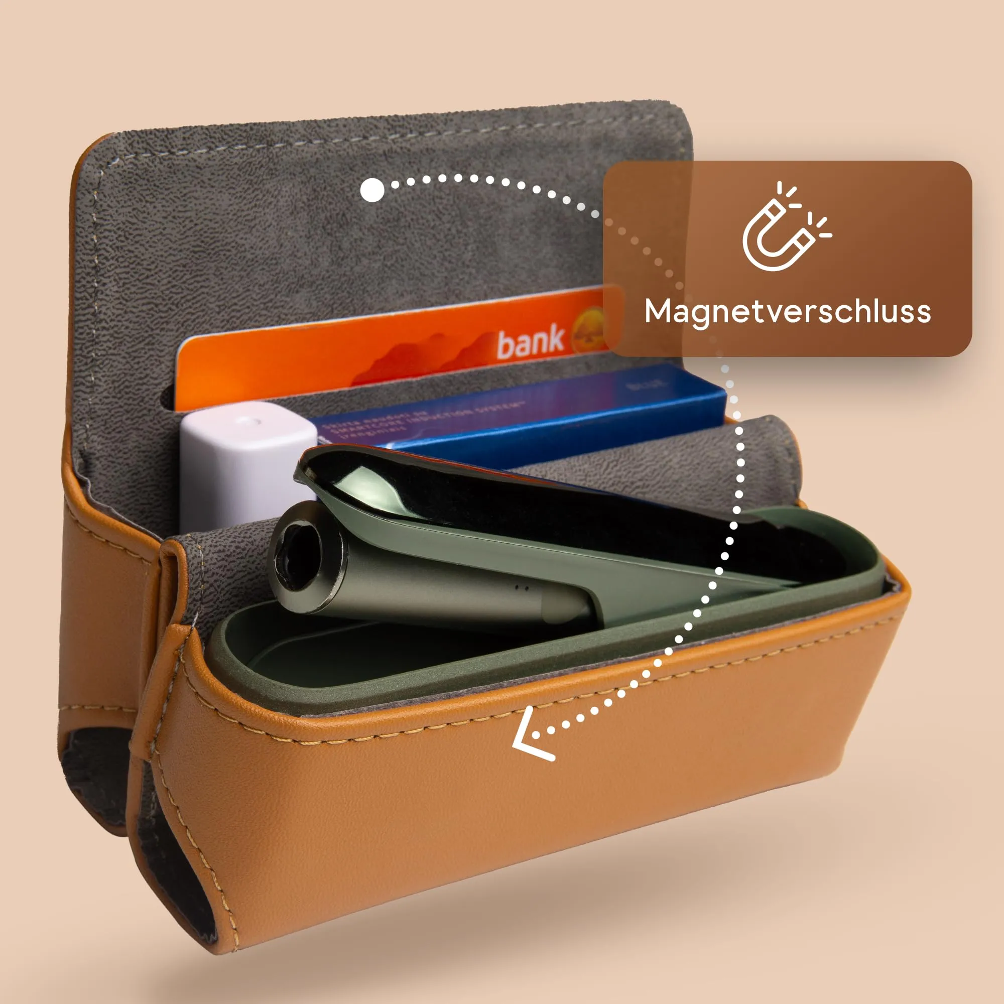 Custodia per IQOS ILUMA & ILUMA i – Custodia compatibile con accessori IQOS, pratica custodia per bastoncini di tabacco TEREA, mini posacenere o estrattore da ricamo (marrone) - immagine 5