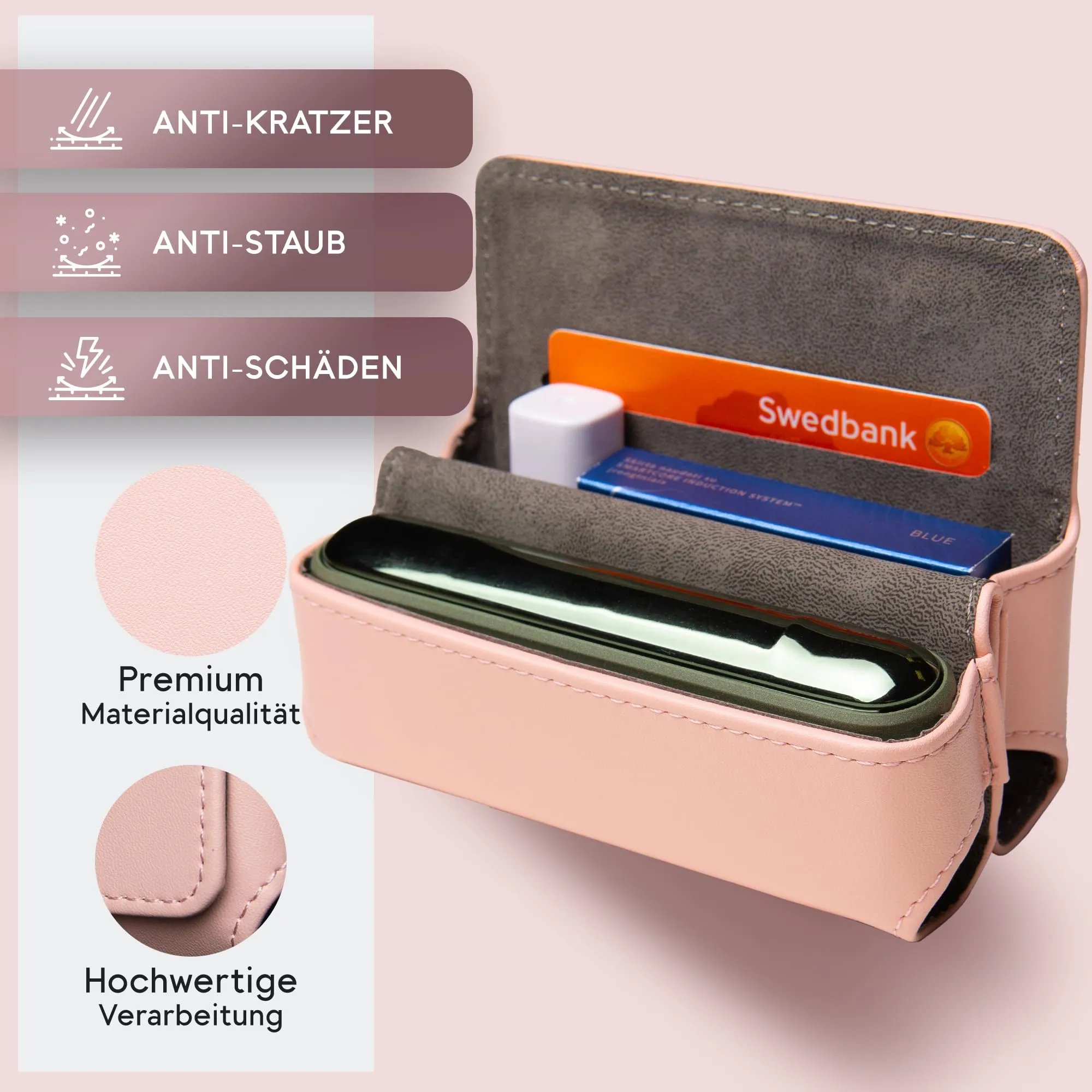 Custodia per IQOS ILUMA & ILUMA i – Custodia compatibile con accessori IQOS, pratica custodia per bastoncini di tabacco TEREA, mini posacenere o estrattore da ricamo (rosa) - immagine 3