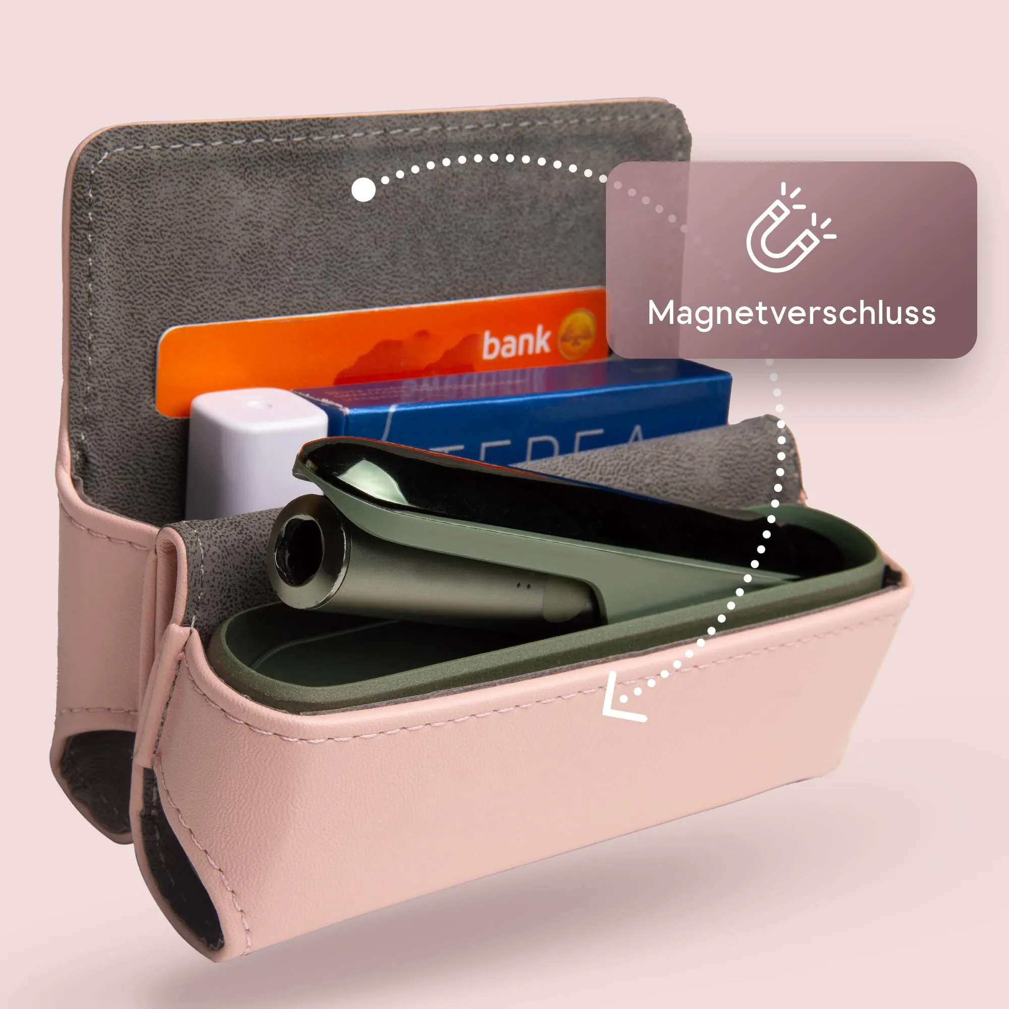 Custodia per IQOS ILUMA & ILUMA i – Custodia compatibile con accessori IQOS, pratica custodia per bastoncini di tabacco TEREA, mini posacenere o estrattore da ricamo (rosa) - immagine 4