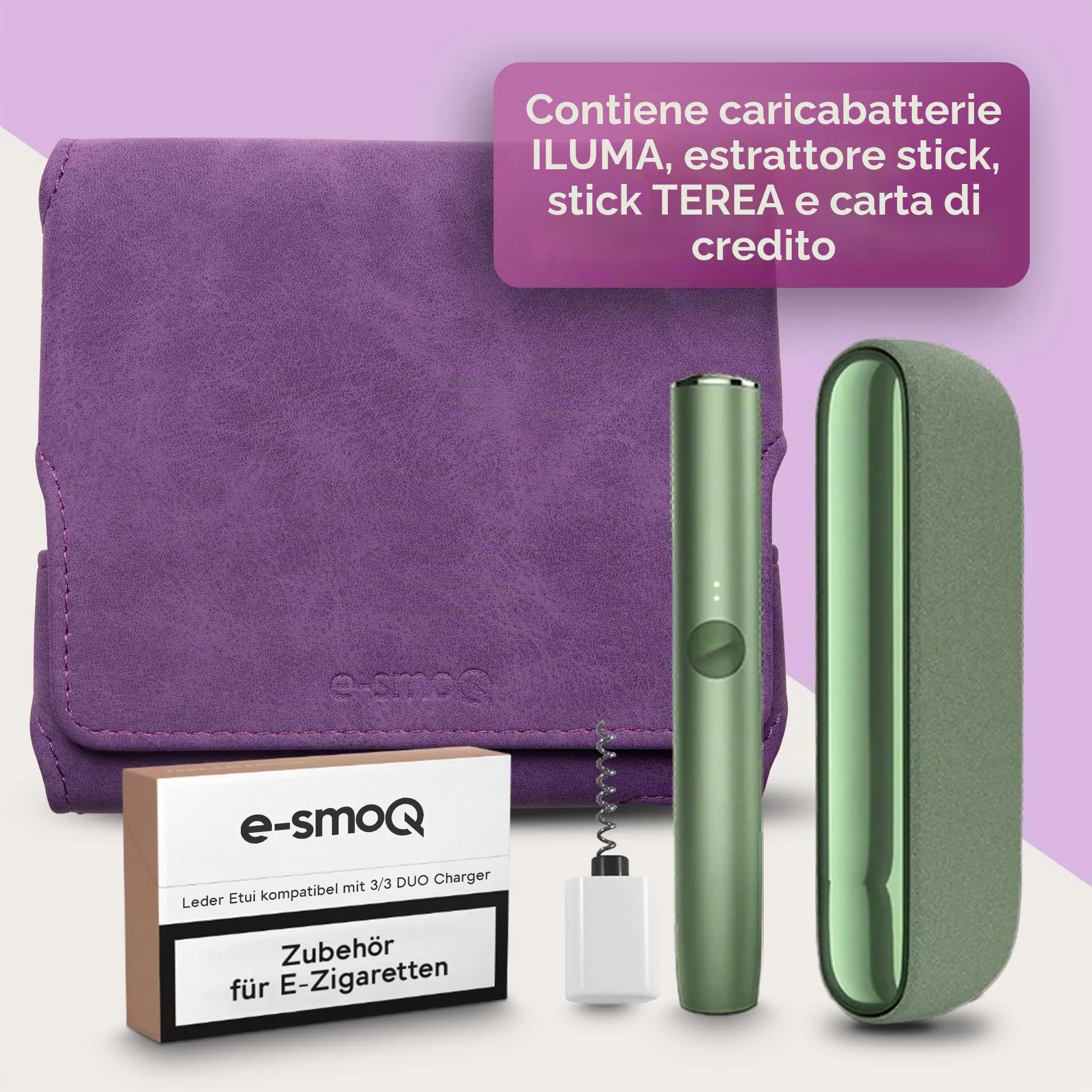 Custodia per IQOS ILUMA & ILUMA i – Custodia compatibile con accessori IQOS, pratica custodia per bastoncini di tabacco TEREA, mini posacenere o estrattore da ricamo (viola) - immagine 3
