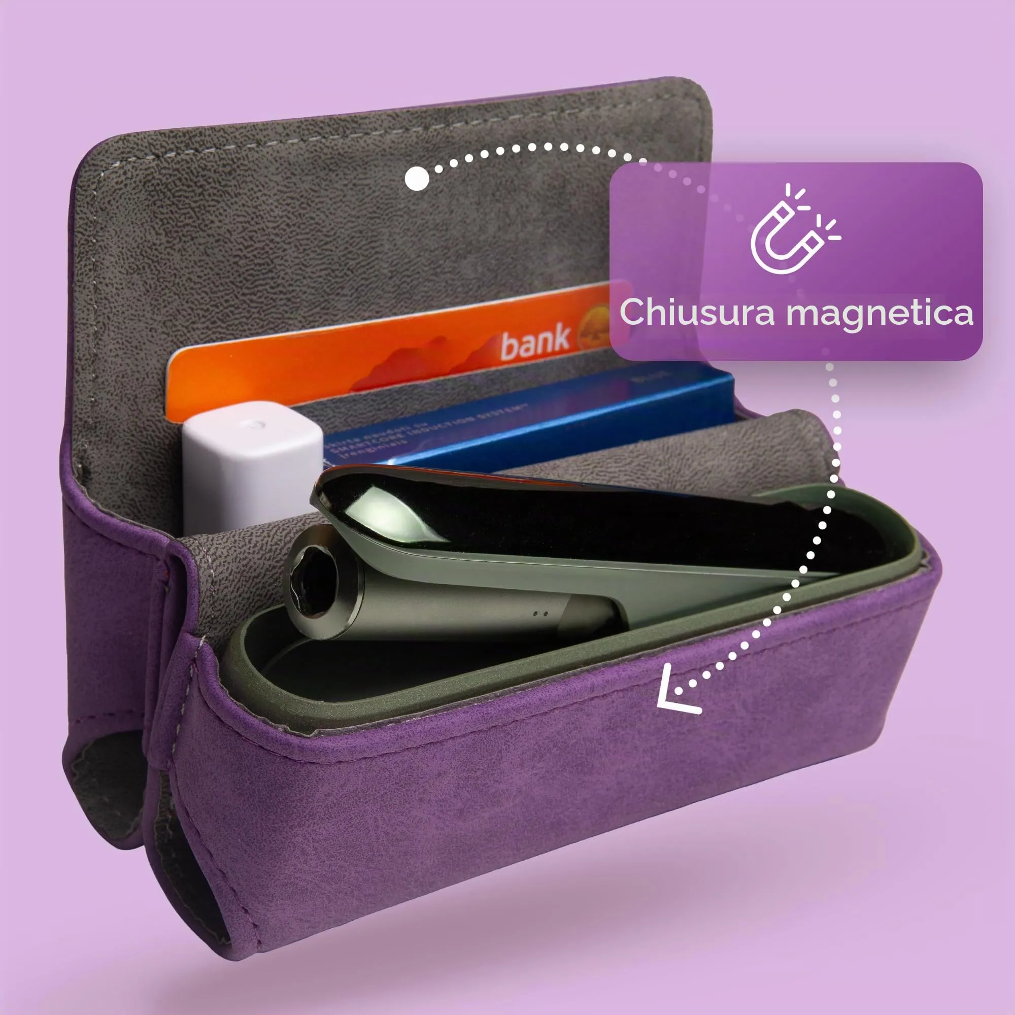 Custodia per IQOS ILUMA & ILUMA i – Custodia compatibile con accessori IQOS, pratica custodia per bastoncini di tabacco TEREA, mini posacenere o estrattore da ricamo (viola) - immagine 6