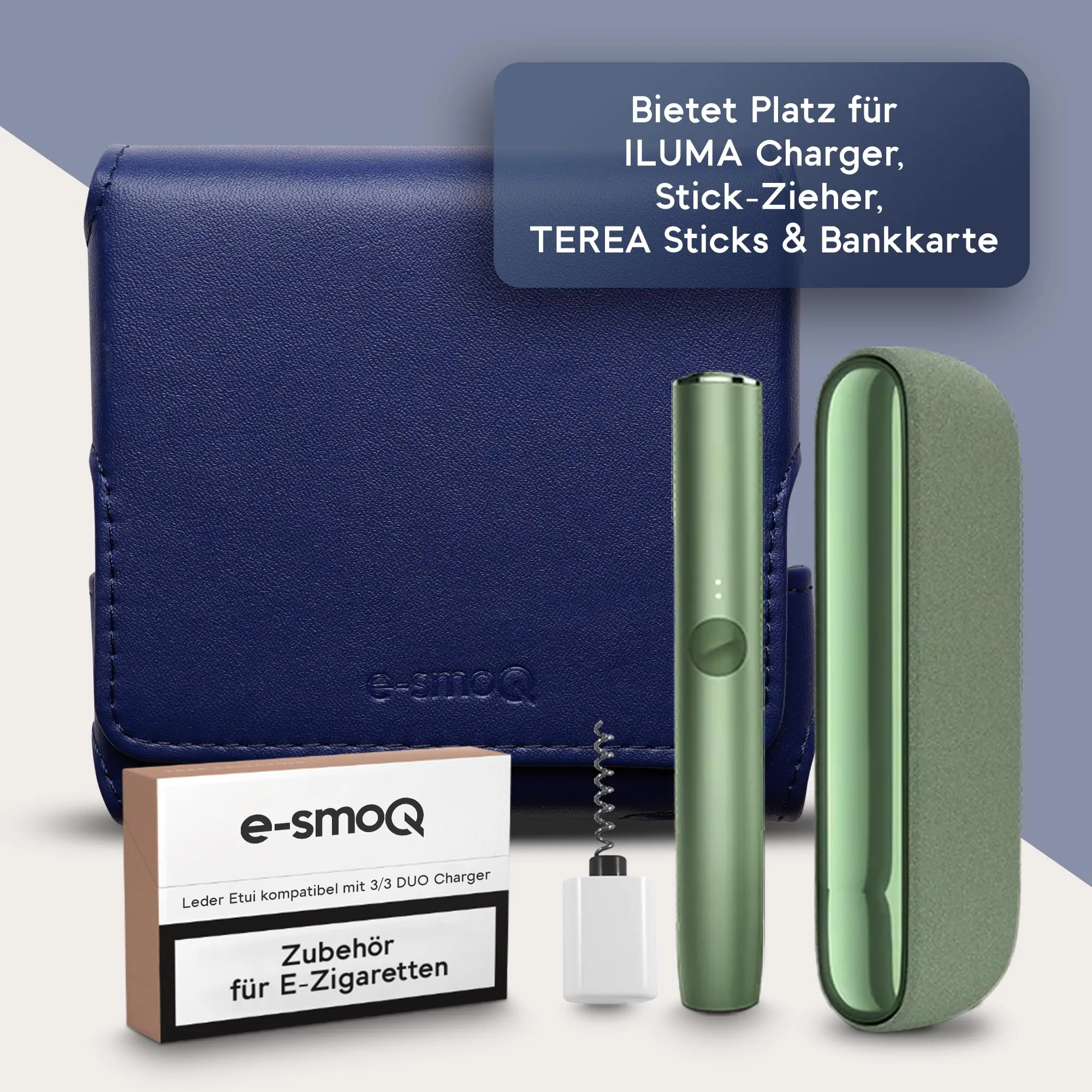 Custodia per IQOS ILUMA & ILUMA i – Custodia compatibile con gli accessori IQOS, pratica custodia per bastoncini di tabacco TEREA, mini posacenere o estrattore da ricamo (blu) - immagine 2