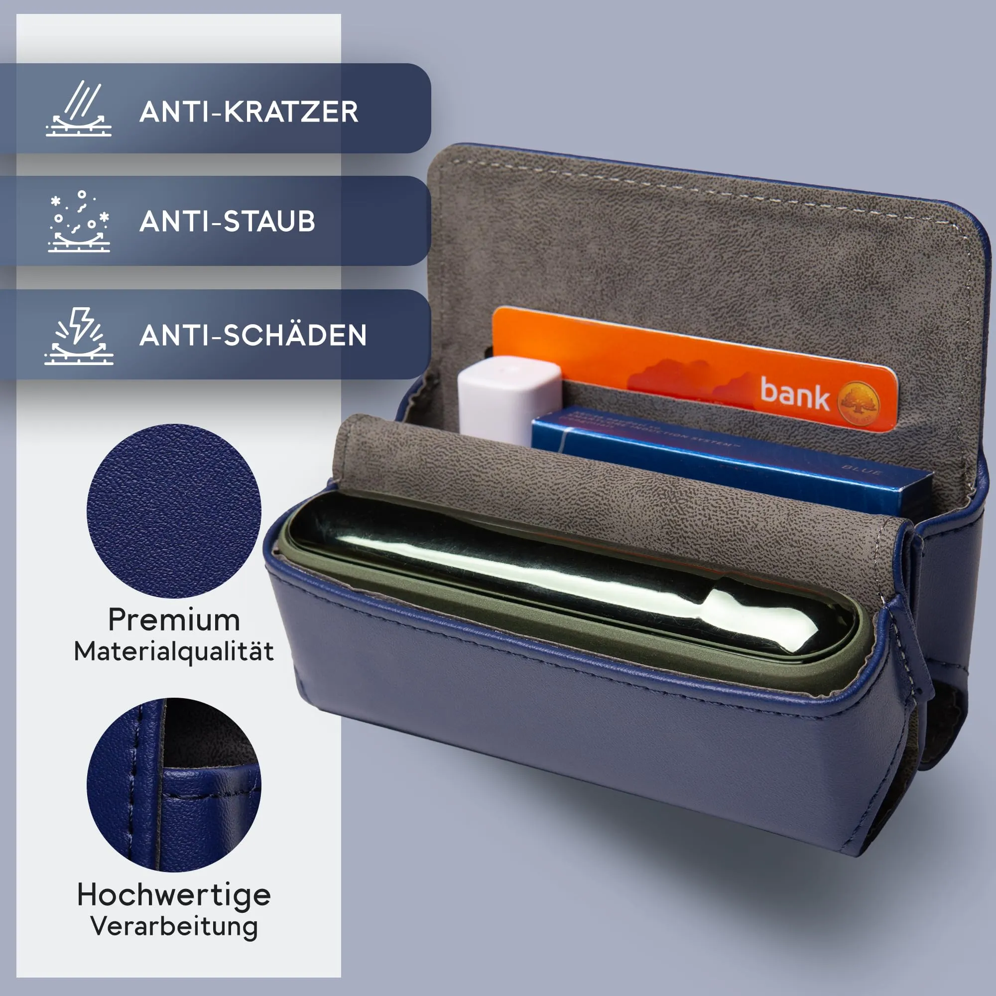 Custodia per IQOS ILUMA & ILUMA i – Custodia compatibile con gli accessori IQOS, pratica custodia per bastoncini di tabacco TEREA, mini posacenere o estrattore da ricamo (blu) - immagine 4