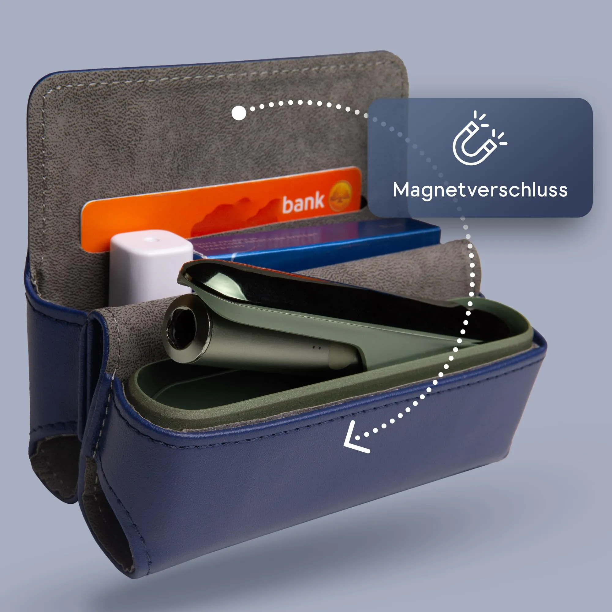 Custodia per IQOS ILUMA & ILUMA i – Custodia compatibile con gli accessori IQOS, pratica custodia per bastoncini di tabacco TEREA, mini posacenere o estrattore da ricamo (blu) - immagine 5