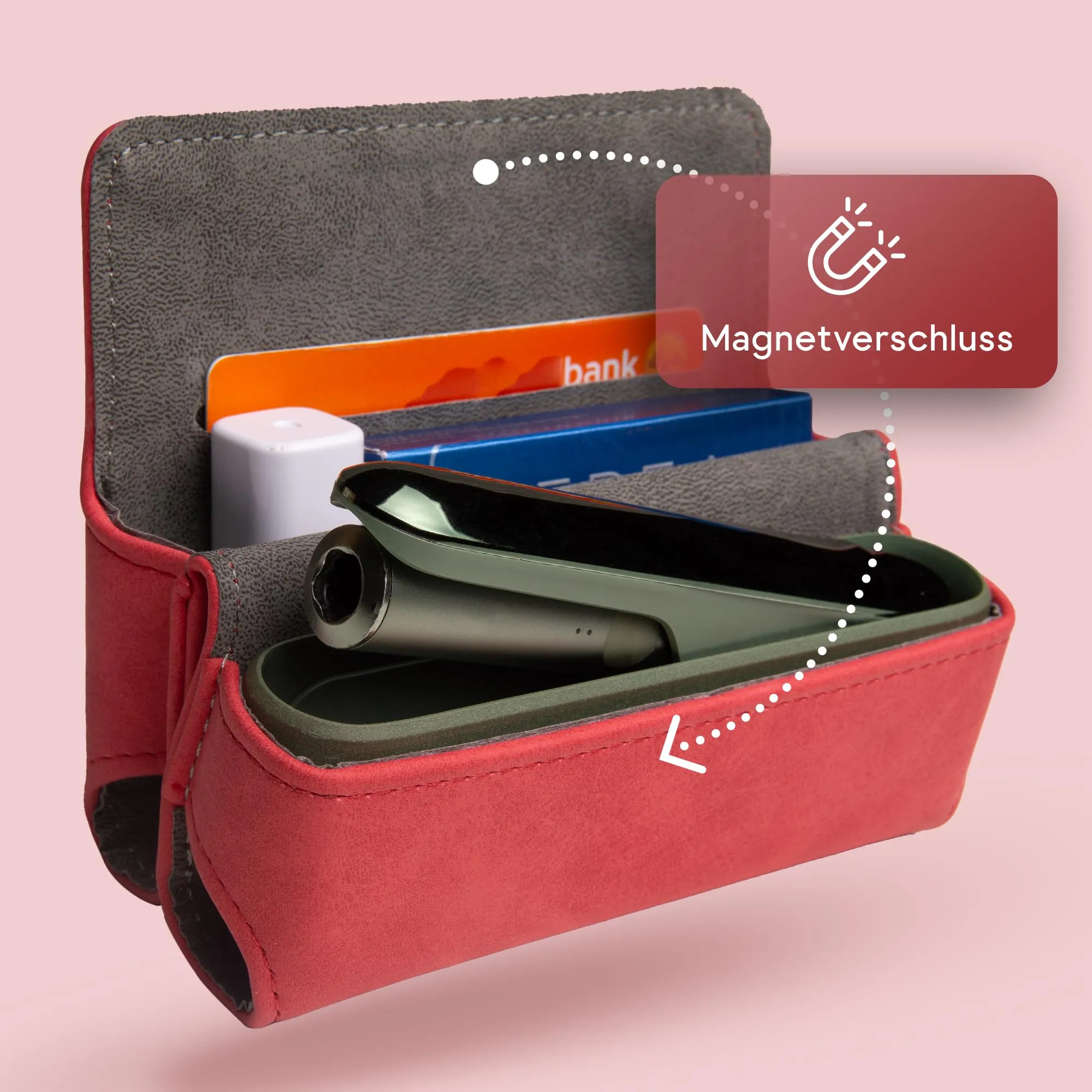 Custodia per IQOS ILUMA & ILUMA i – Custodia compatibile con accessori IQOS, pratica custodia per bastoncini di tabacco TEREA, mini posacenere o estrattore da ricamo (rosso) - immagine 5