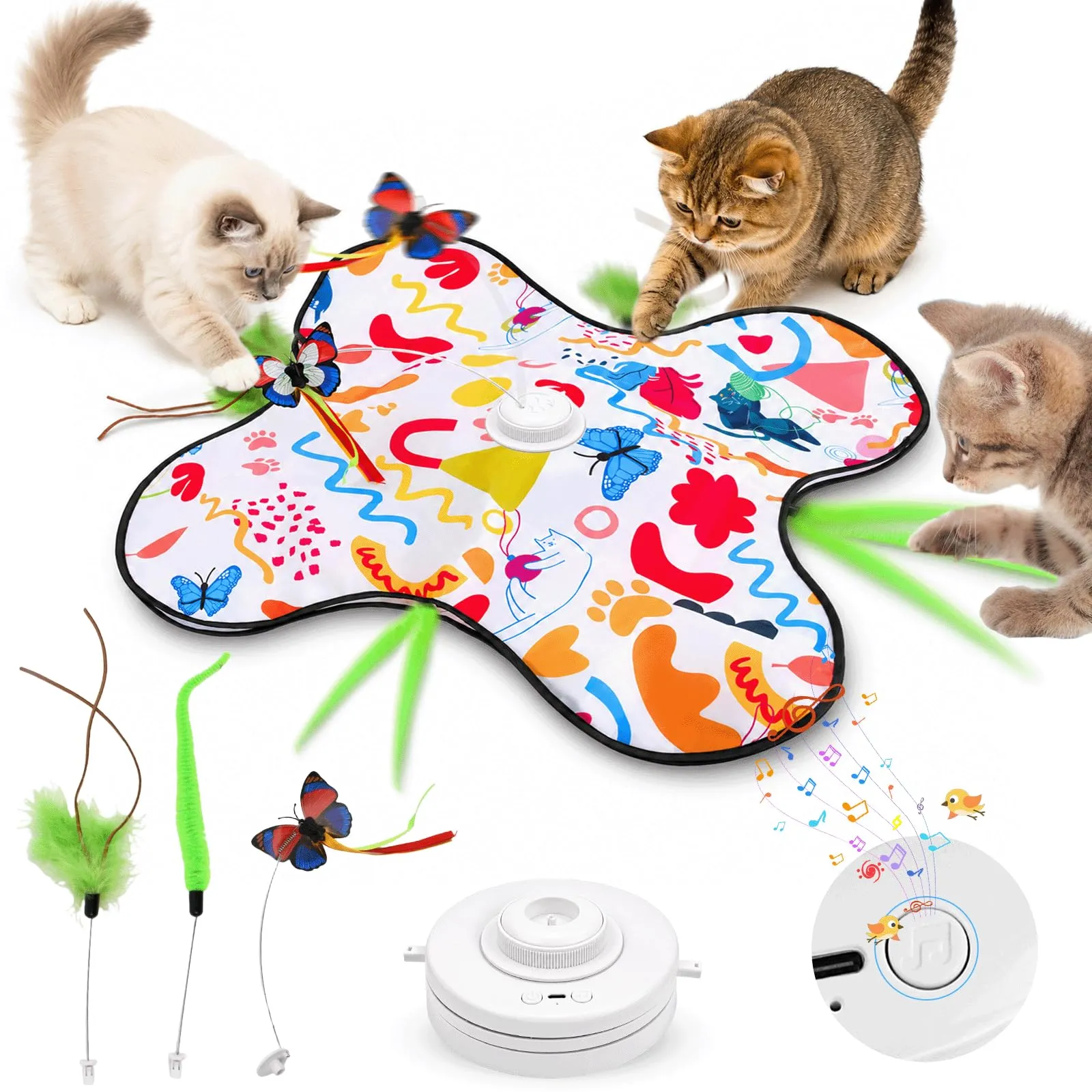 Giocattolo interattivo per gatti interni, Nuovo Elettrico Giochi per Gatti in Casa con Giocattolo intelligente interattivo per gatti con Piume Nascoste Mobili e elemento di vibrazione, Ricaricabile - immagine 1