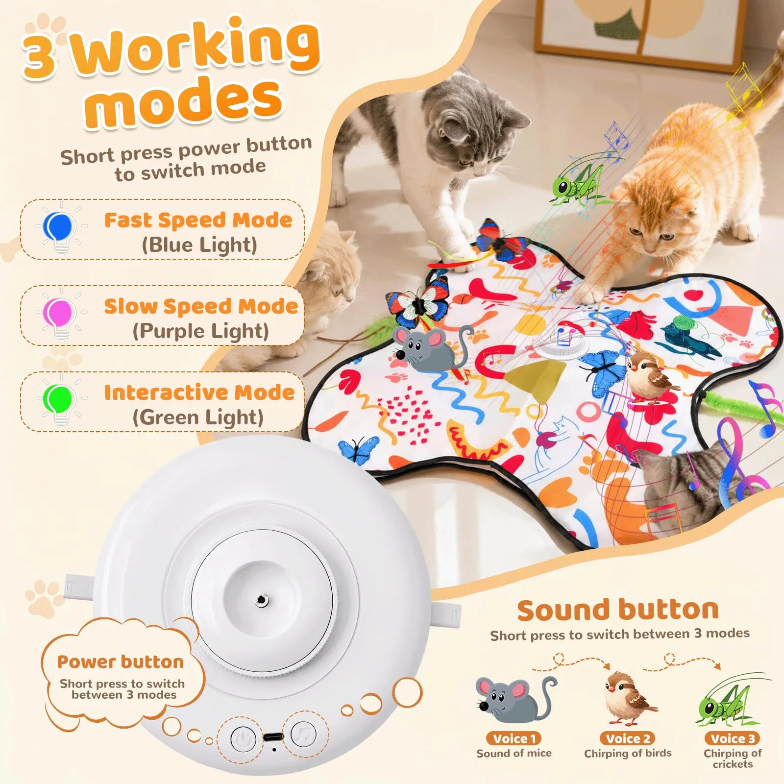 Giocattolo interattivo per gatti interni, Nuovo Elettrico Giochi per Gatti in Casa con Giocattolo intelligente interattivo per gatti con Piume Nascoste Mobili e elemento di vibrazione, Ricaricabile - immagine 3