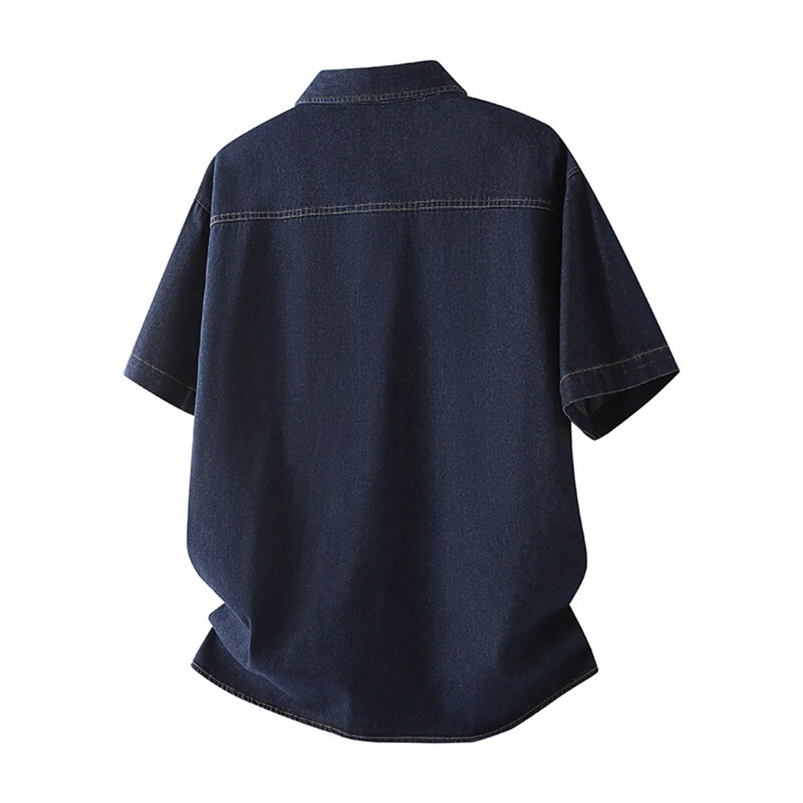 Duohropke Jeans da uomo, a maniche corte, estiva, in denim, a maniche corte, con bottoni a pressione, per uomo, blu chiaro, grigio scuro, vestibilità normale, look usato, camicia a maniche corte, 02 - immagine 4