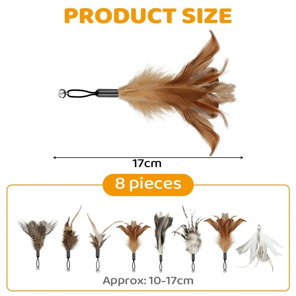 OSDUE Giochi per Gatti, 8 Pezzi Giochi Interattivi per Gatti, Giocattolo Interattivo con Campanellini, con 8 Piume di Ricambio, per Gattis, Regalo per Cuccioli e Gattini, ricambio Cat Feather Toys - immagine 2