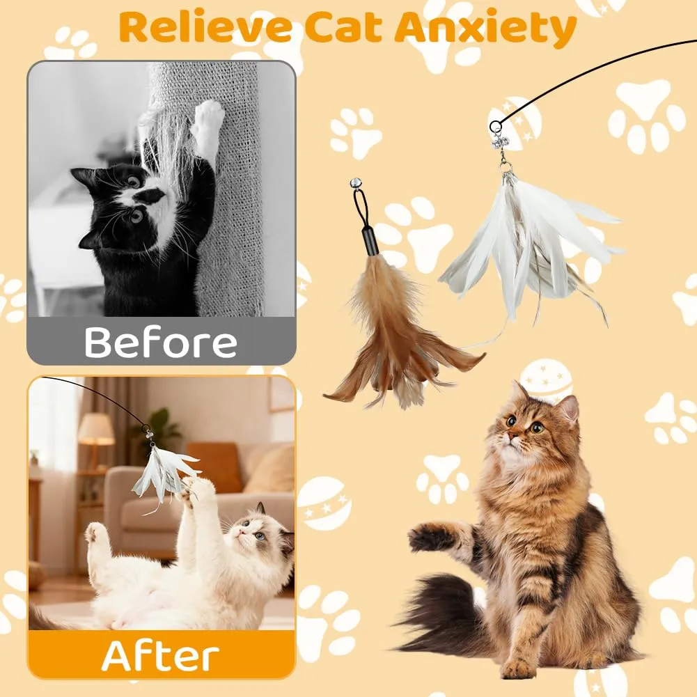 OSDUE Giochi per Gatti, 8 Pezzi Giochi Interattivi per Gatti, Giocattolo Interattivo con Campanellini, con 8 Piume di Ricambio, per Gattis, Regalo per Cuccioli e Gattini, ricambio Cat Feather Toys - immagine 6