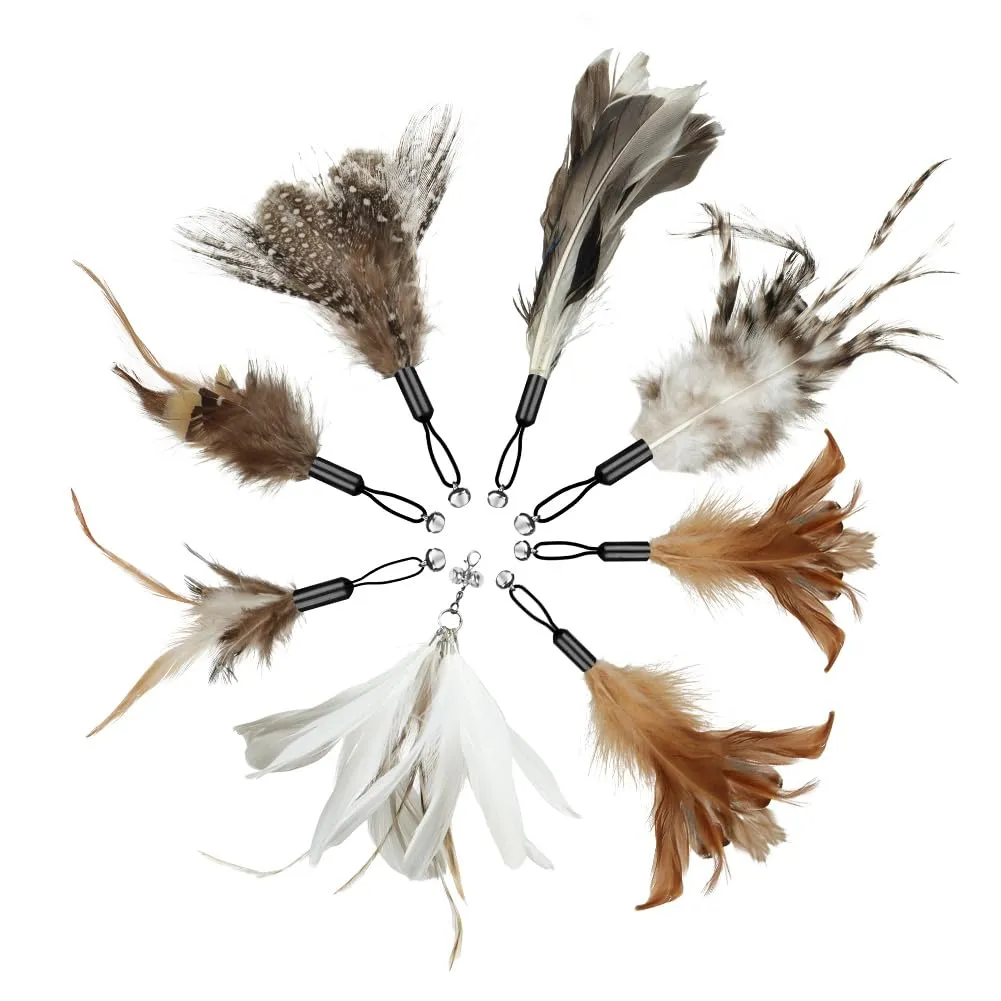 OSDUE Giochi per Gatti, 8 Pezzi Giochi Interattivi per Gatti, Giocattolo Interattivo con Campanellini, con 8 Piume di Ricambio, per Gattis, Regalo per Cuccioli e Gattini, ricambio Cat Feather Toys - immagine 8