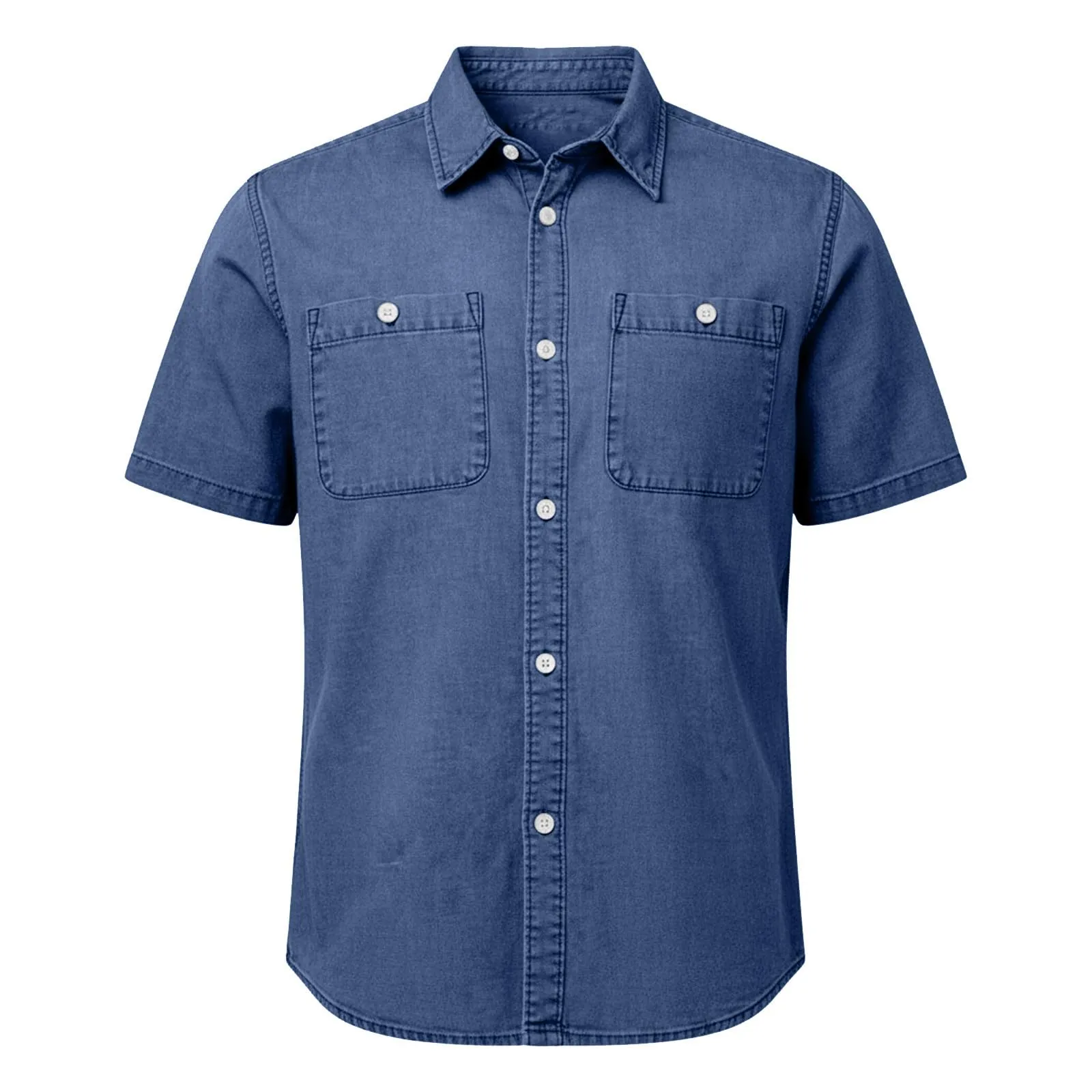 Duohropke Camicia in Jeans da Uomo a Maniche Corte, Camicia in Denim a Maniche Corte con Bottoni a Pressione, Camicie Jeans per Uomini, Blu Chiaro, Grigio Scuro, Vestibilità Regular, Look Usurato - immagine 1